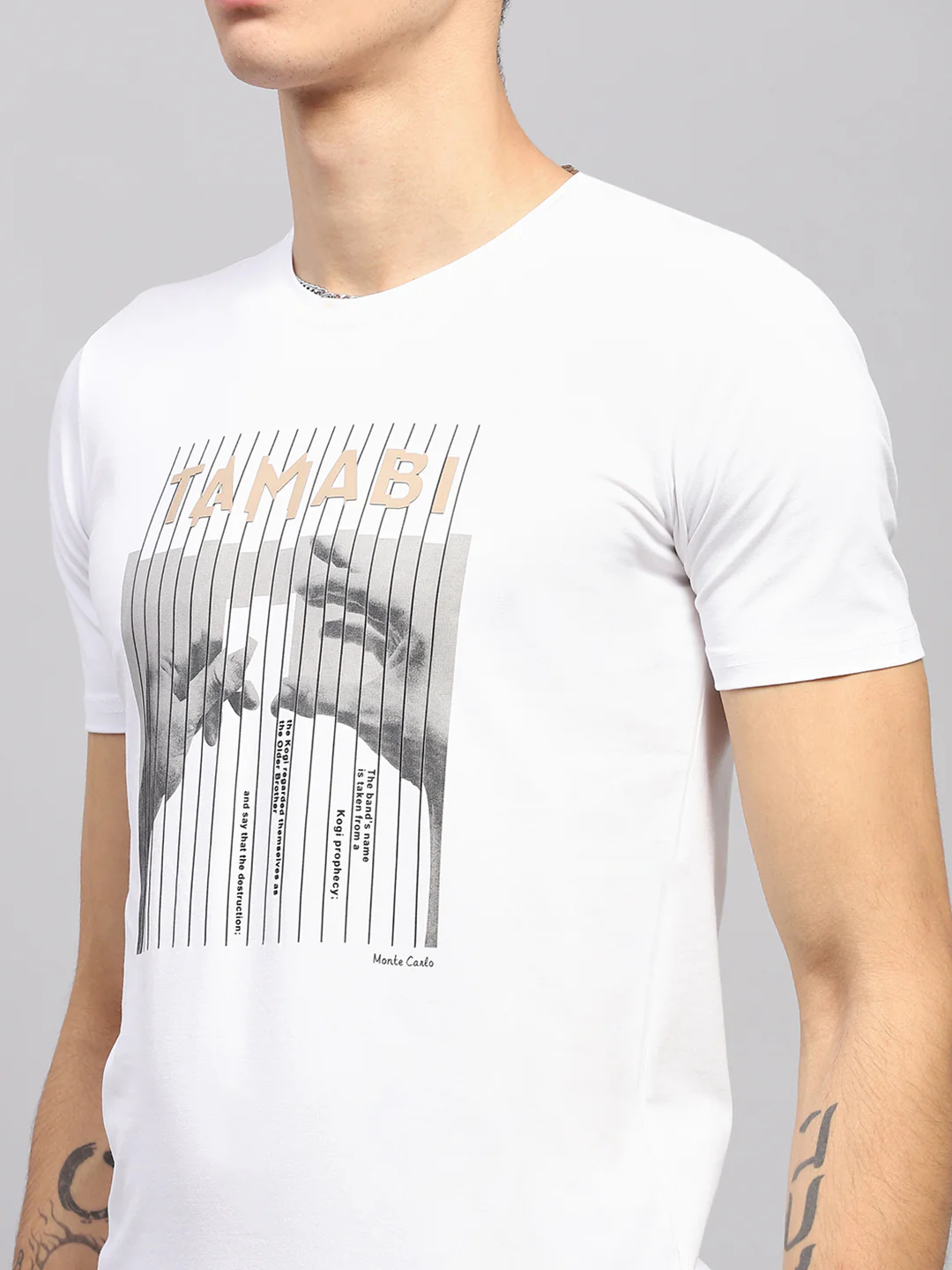 Men White Printed Round Neck Half Sleeve T-Shirt - Image 6