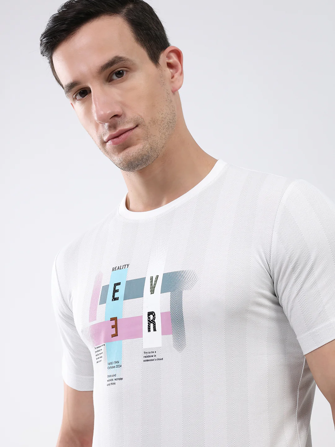 Men White Printed Round Neck Half Sleeve T-Shirt - Image 6