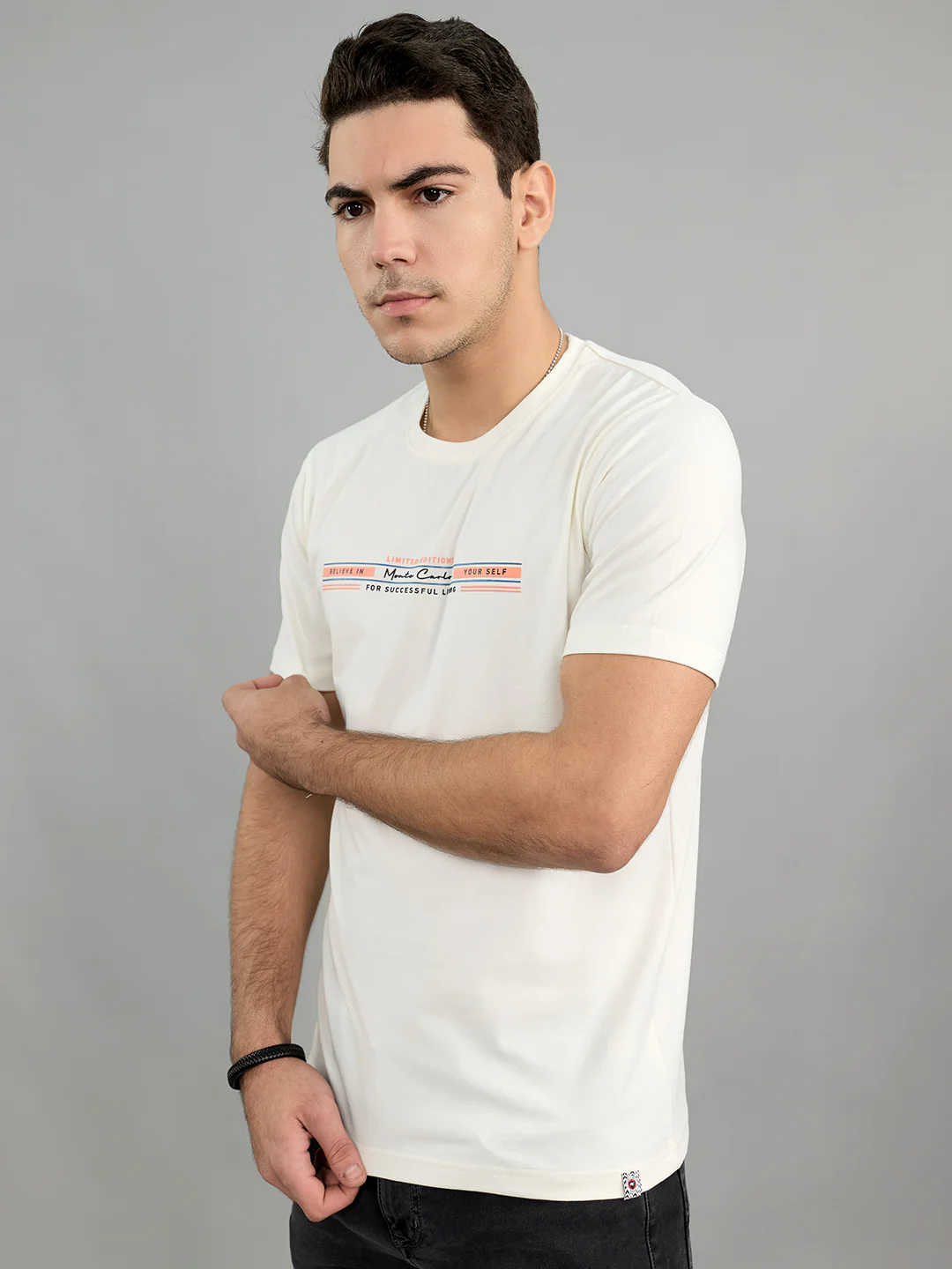 Men White Printed Round Neck Half Sleeve T-Shirt - Image 2