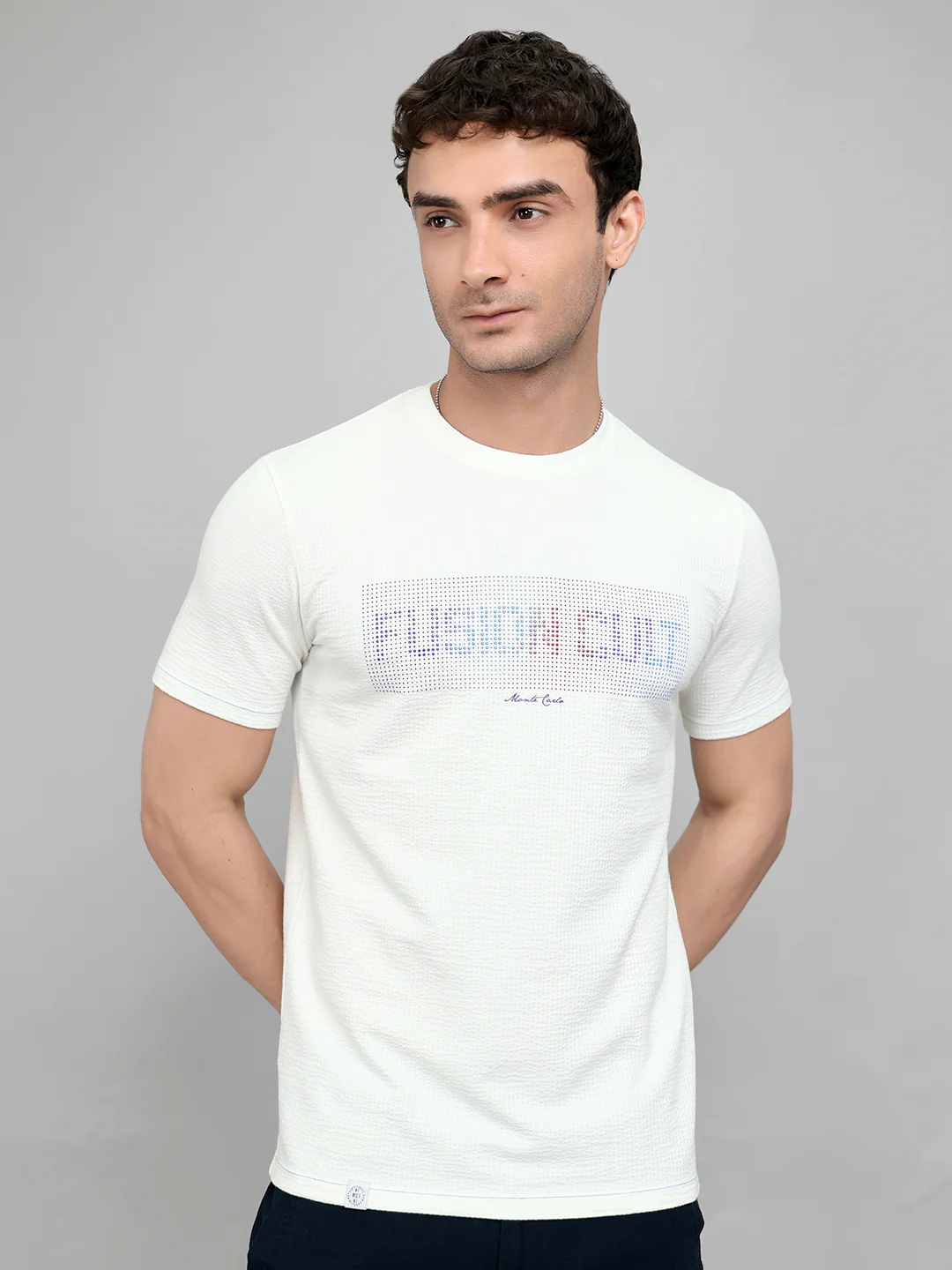 Men White Printed Round Neck Half Sleeve T-Shirt