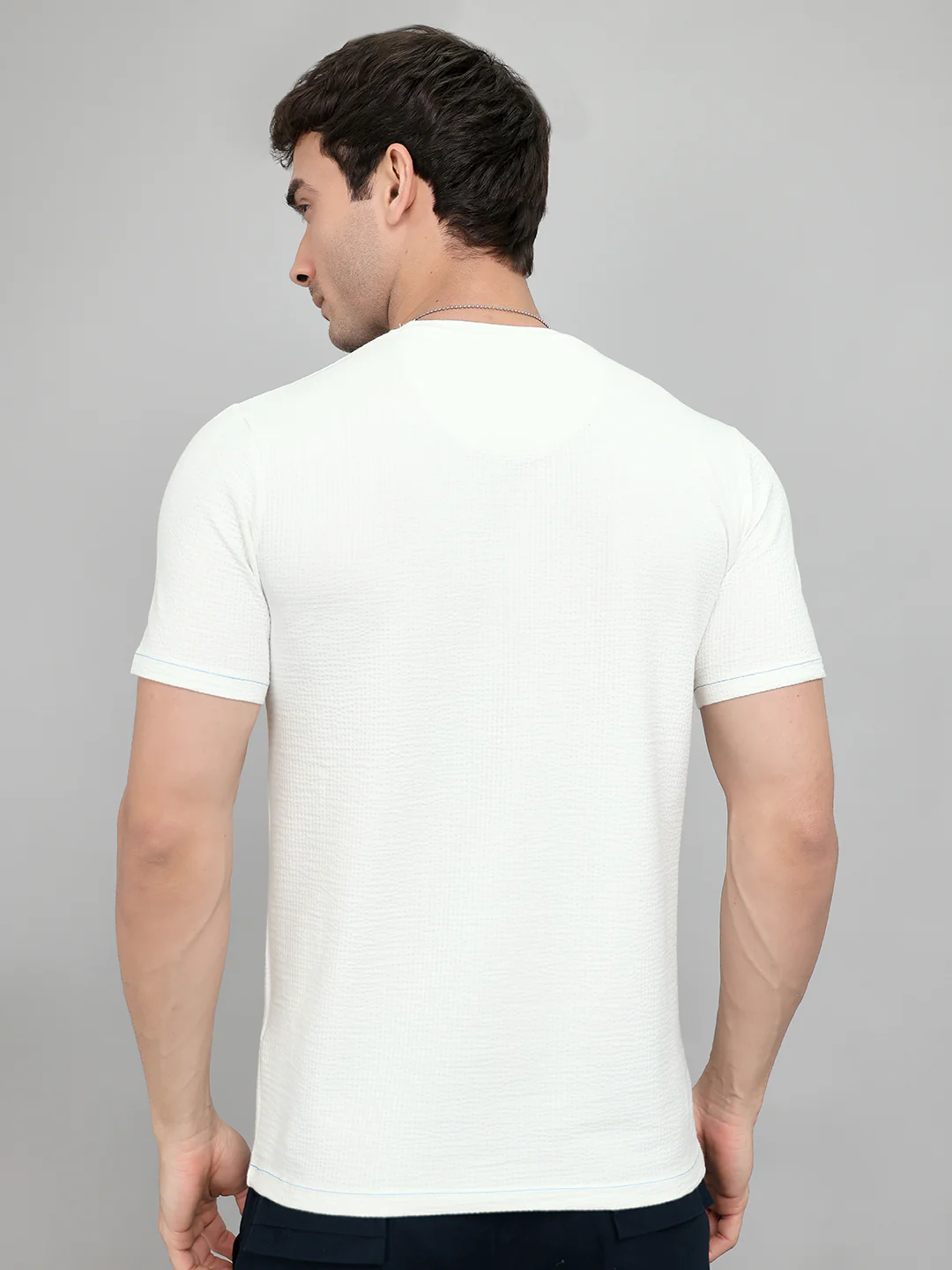 Men White Printed Round Neck Half Sleeve T-Shirt - Image 5