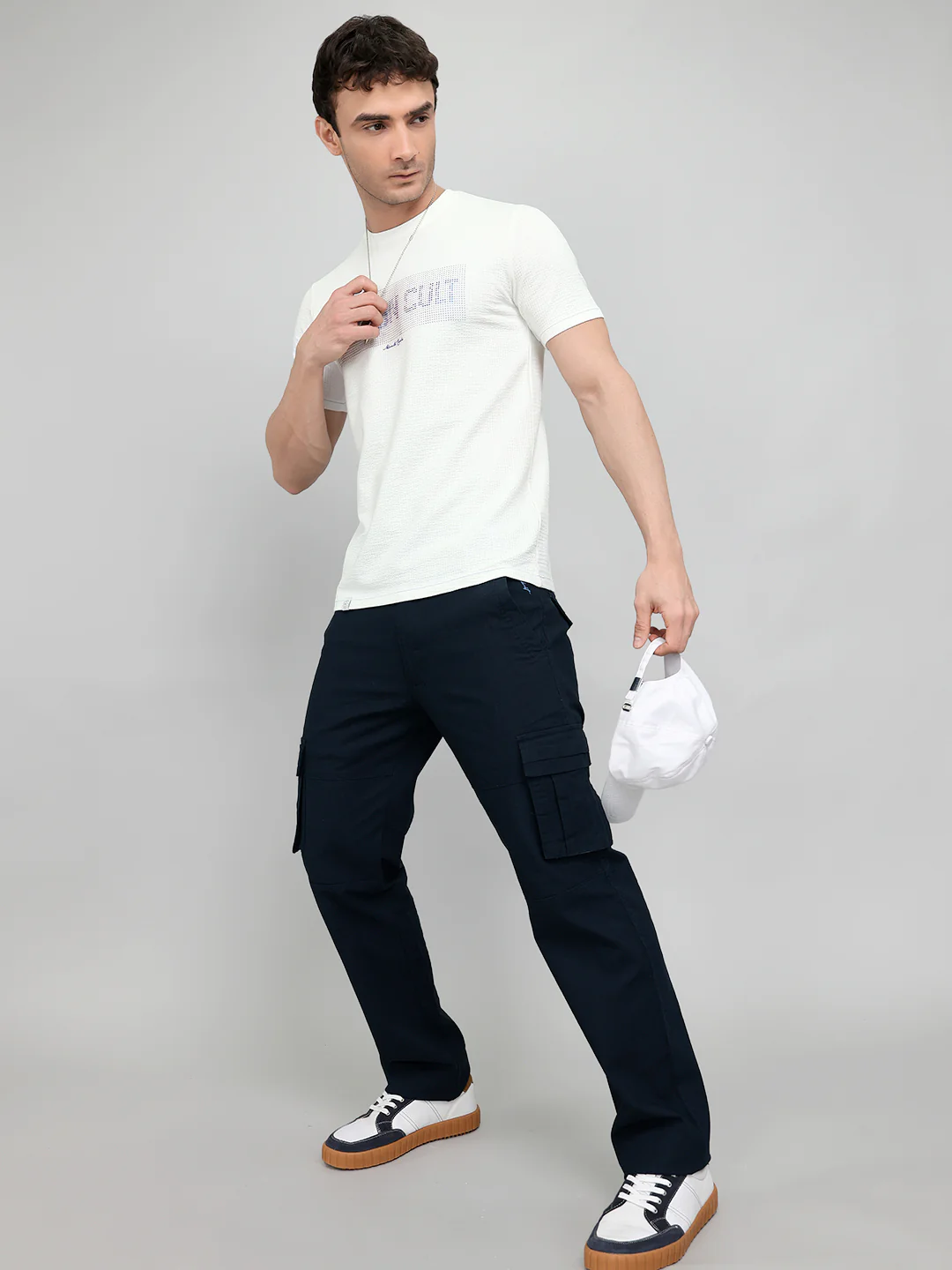 Men White Printed Round Neck Half Sleeve T-Shirt - Image 6