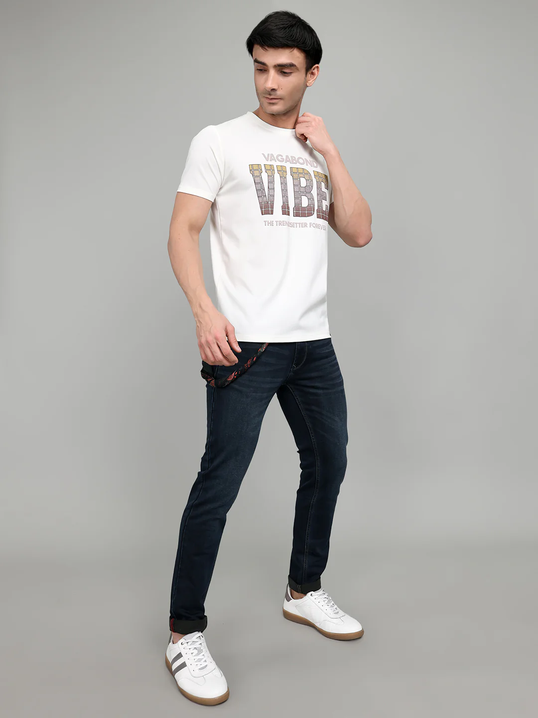 Men White Printed Round Neck Half Sleeve T-Shirt - Image 6