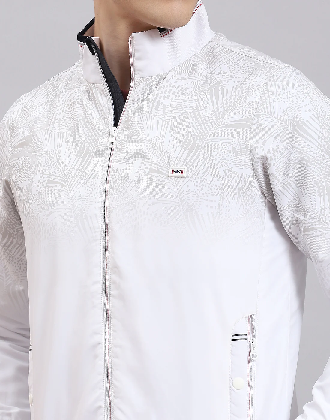 Men White Printed Stand Collar Full Sleeve Jacket - Image 8