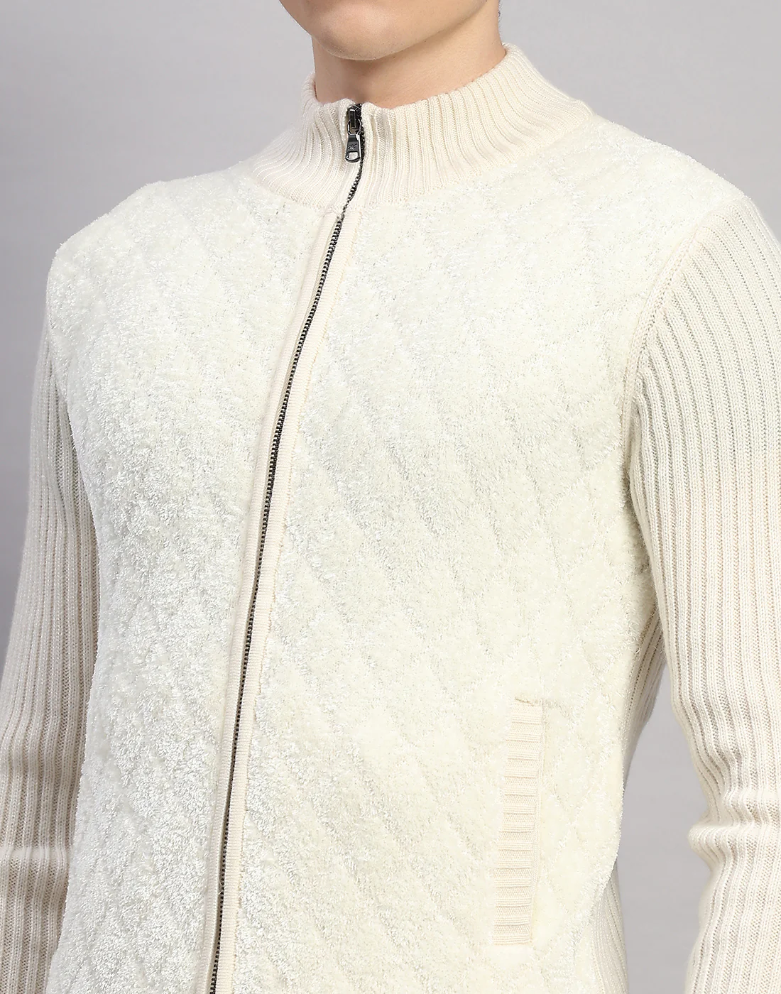Men White Printed Turtle Neck Full Sleeve Pullover - Image 7