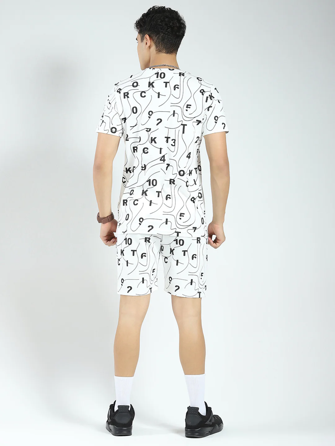 Rock.it Men White Printed Round Neck Half Sleeve Shorts Set - Image 5