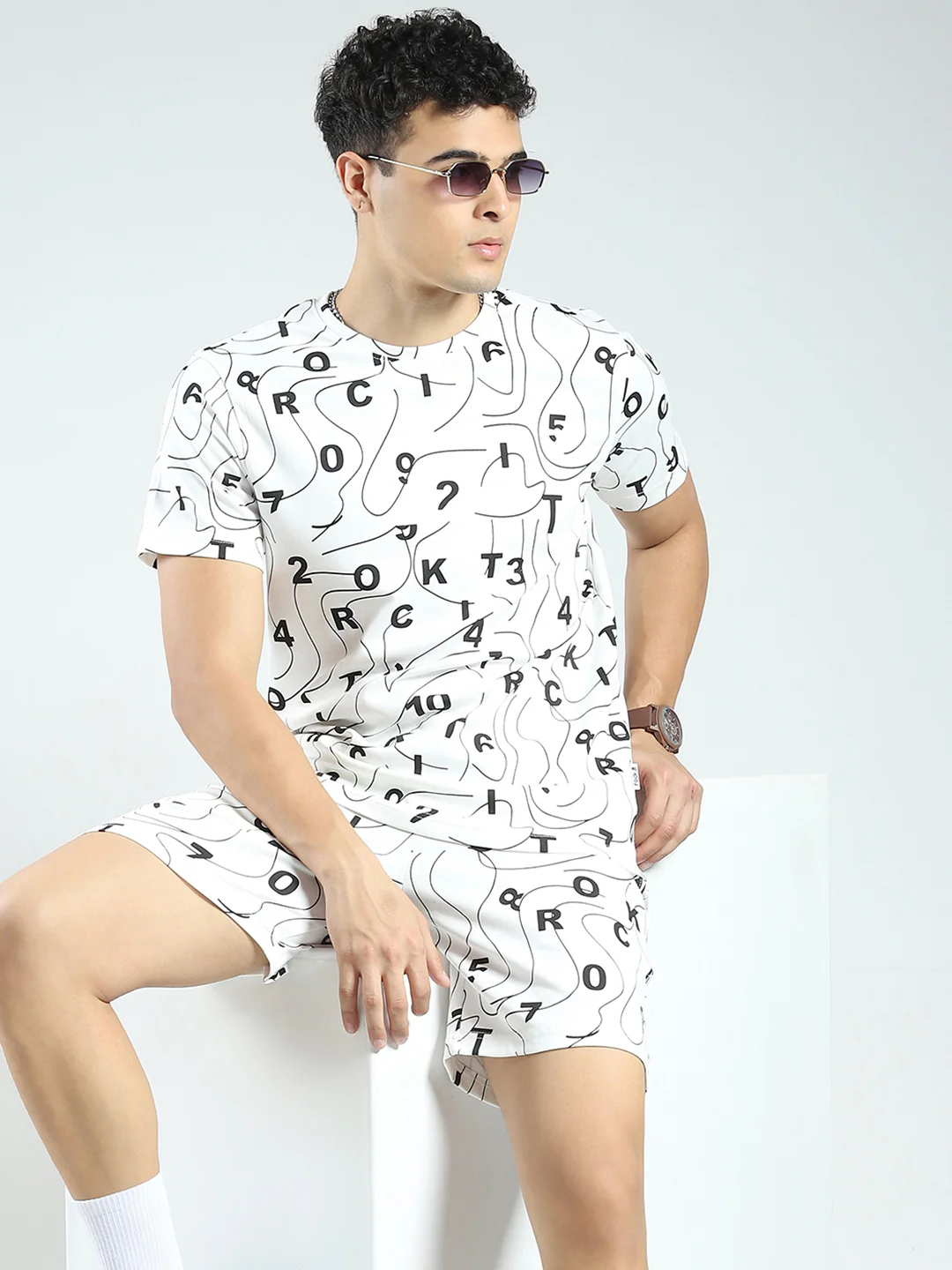 Rock.it Men White Printed Round Neck Half Sleeve Shorts Set - Image 6