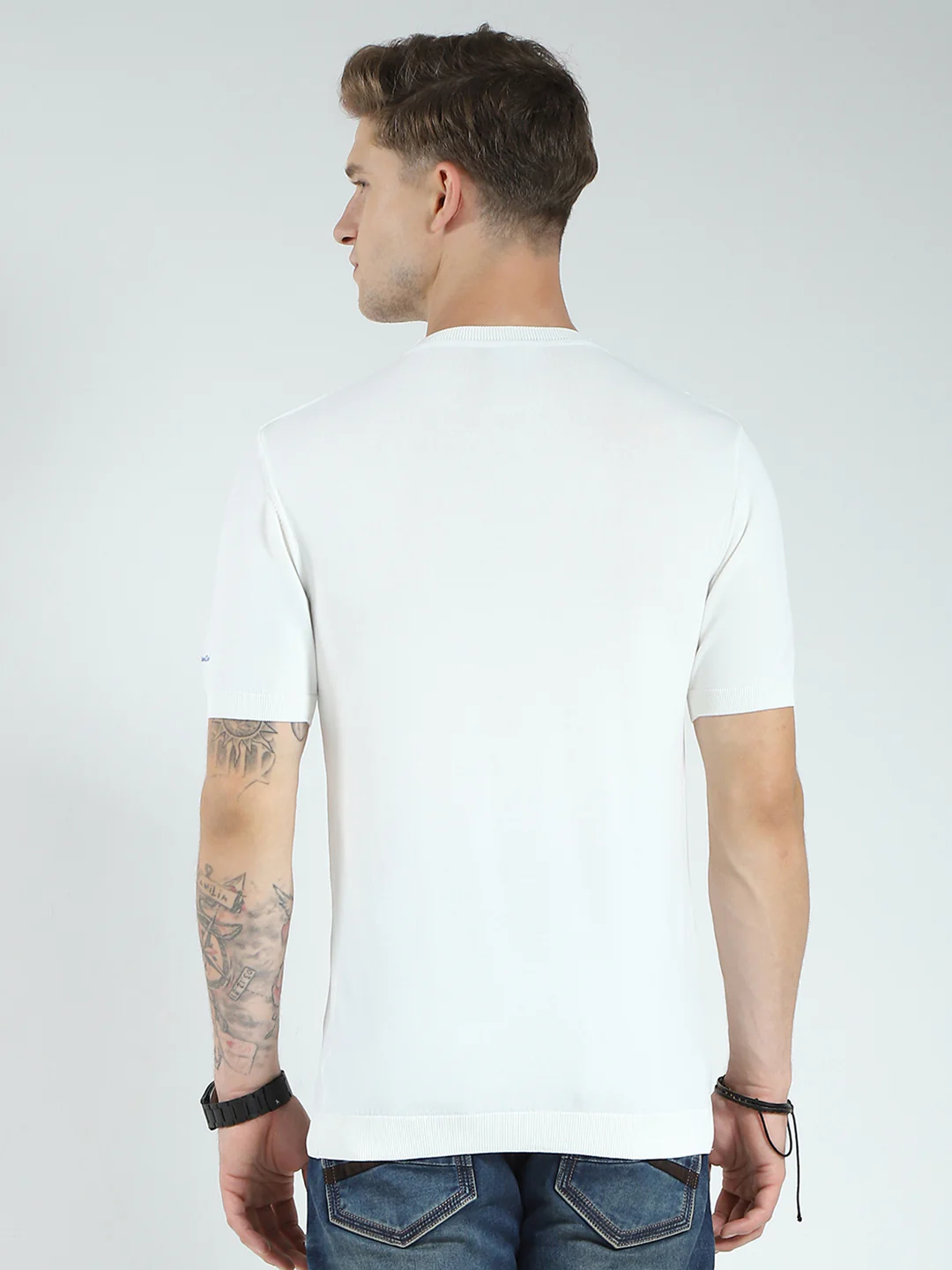 Men White Printed Round Neck Half Sleeve T-Shirt - Image 5