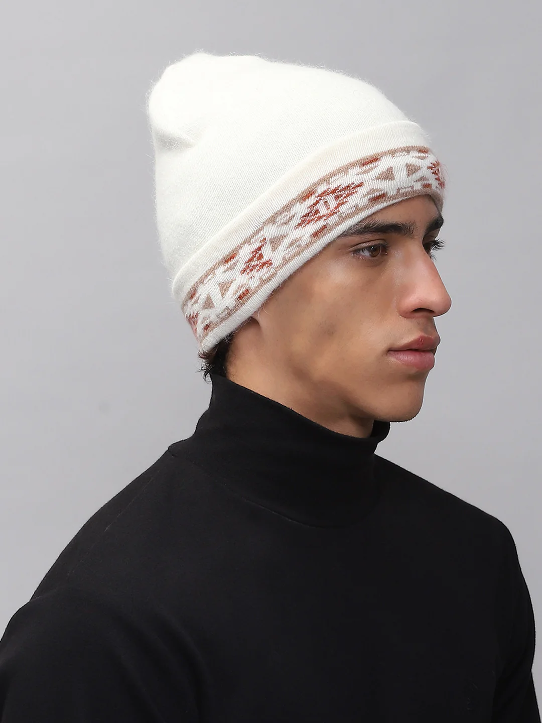 Men White Self Design Cap - Image 4