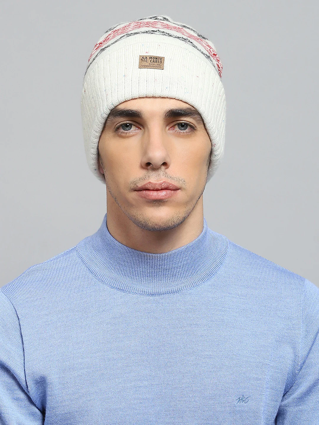 Men White Self Design Cap