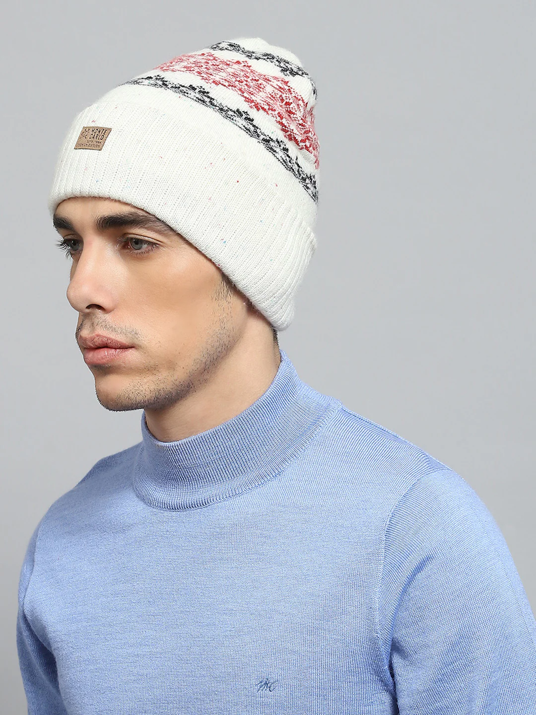 Men White Self Design Cap - Image 3