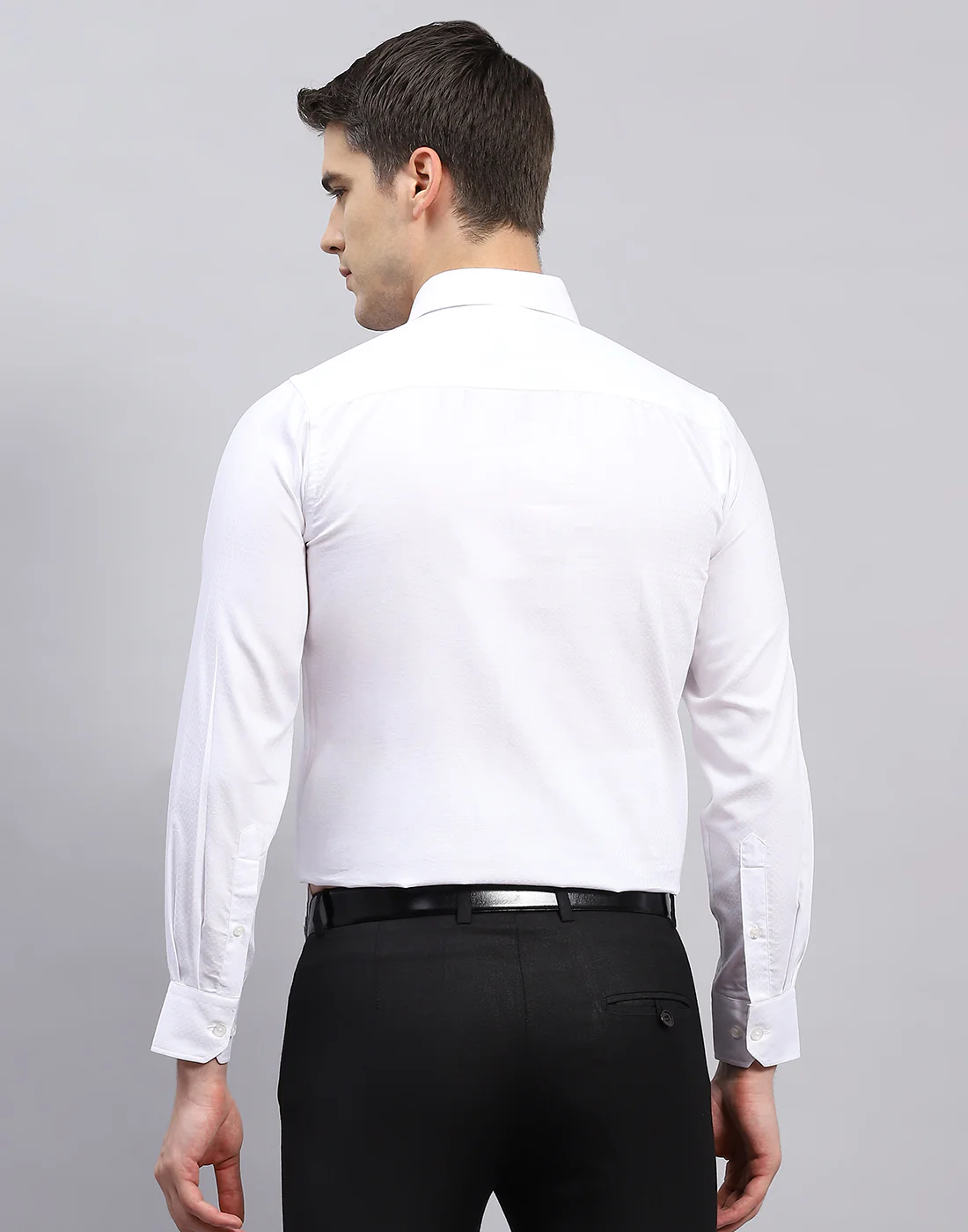 Men White Self Design Collar Full Sleeve Shirt - Image 5