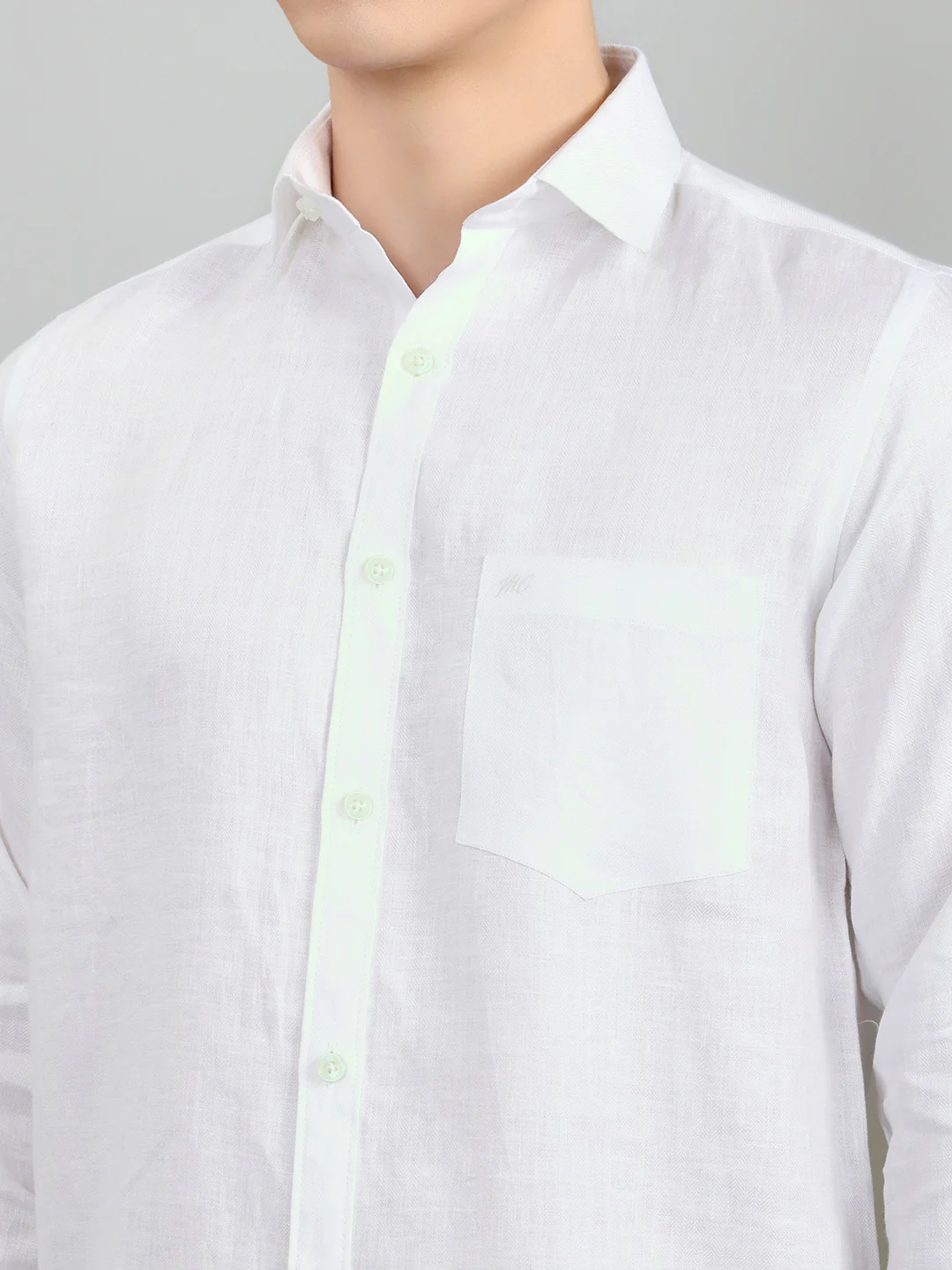 Men White Self Design Collar Full Sleeve Shirt - Image 4