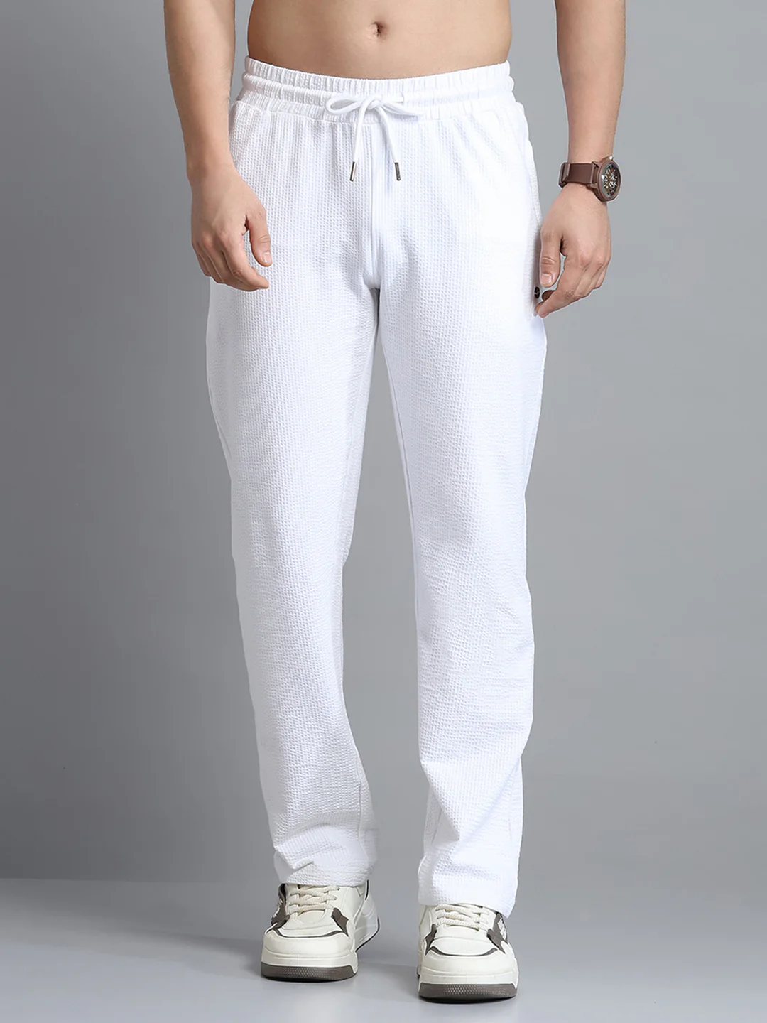 Men White Self Design Collar Half Sleeve Lower Set - Image 6
