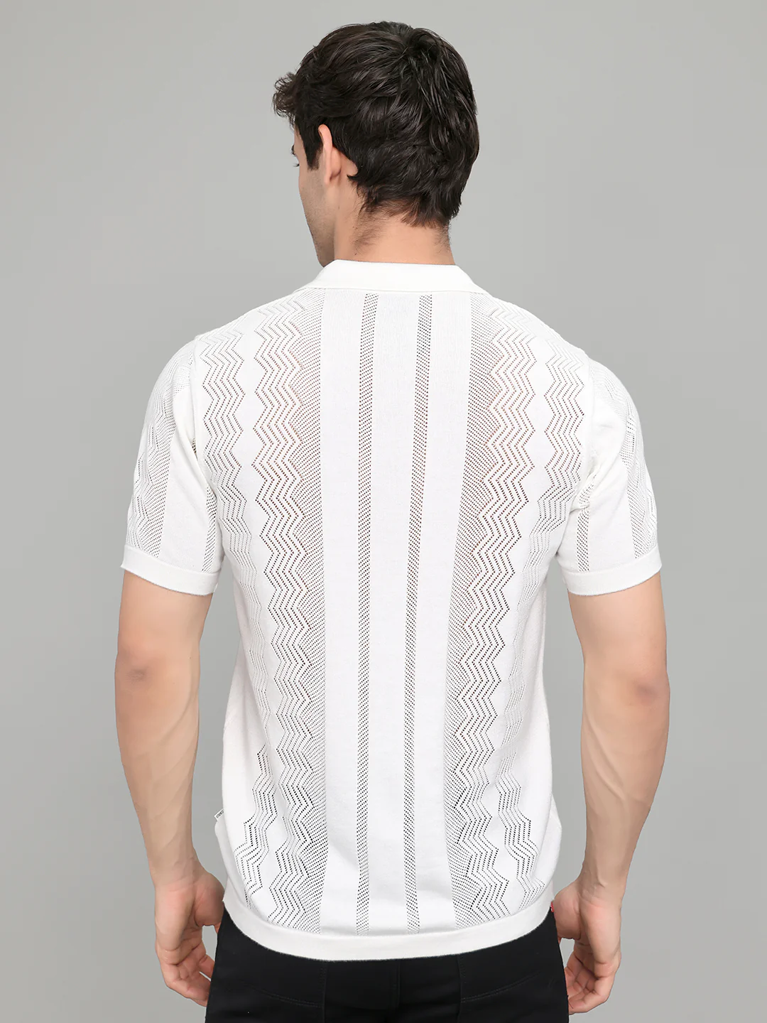 Men White Self Design Collar Half Sleeve Shirt - Image 4