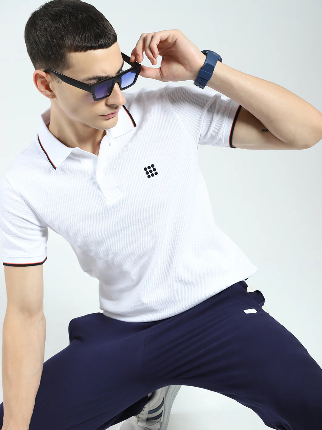Rock.it Men White Self Design Collar Half Sleeve T-Shirt - Image 6