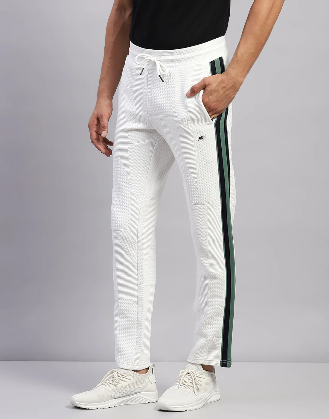 Men White Self Design Mock Neck Full Sleeve Winter Tracksuit - Image 8