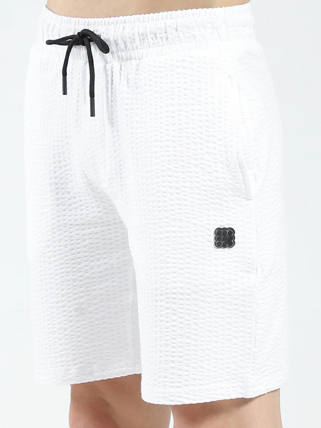 Rock.it Men White Self Design Round Neck Half Sleeve Shorts Set - Image 9