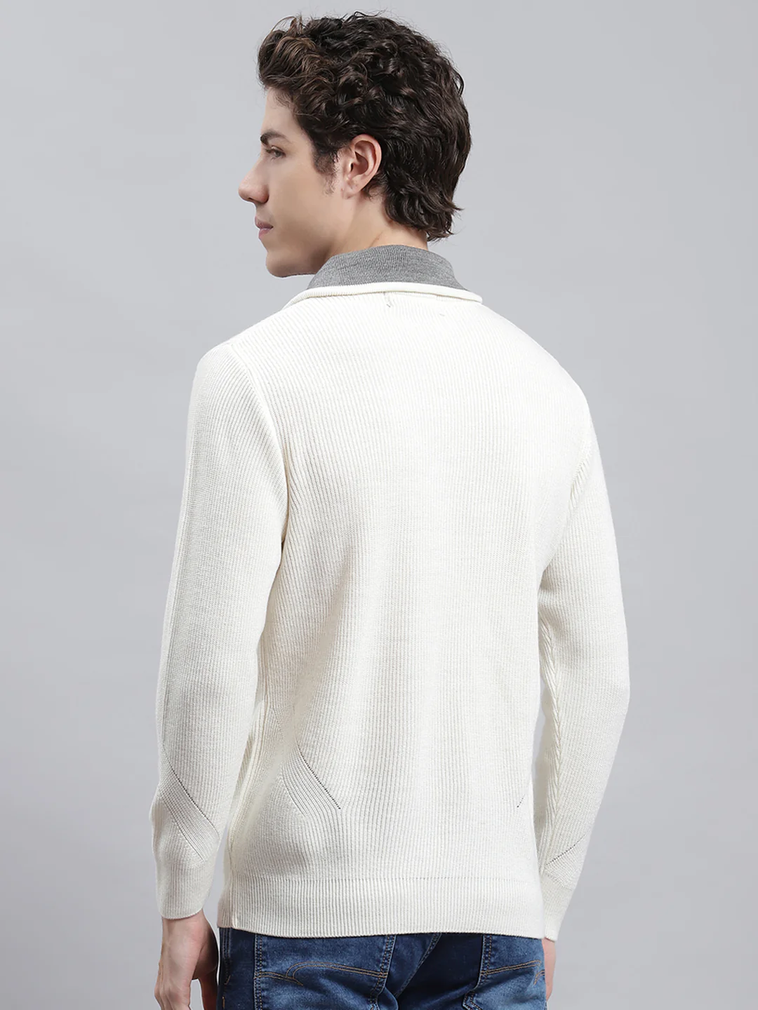 Men White Self Pullover - Image 4