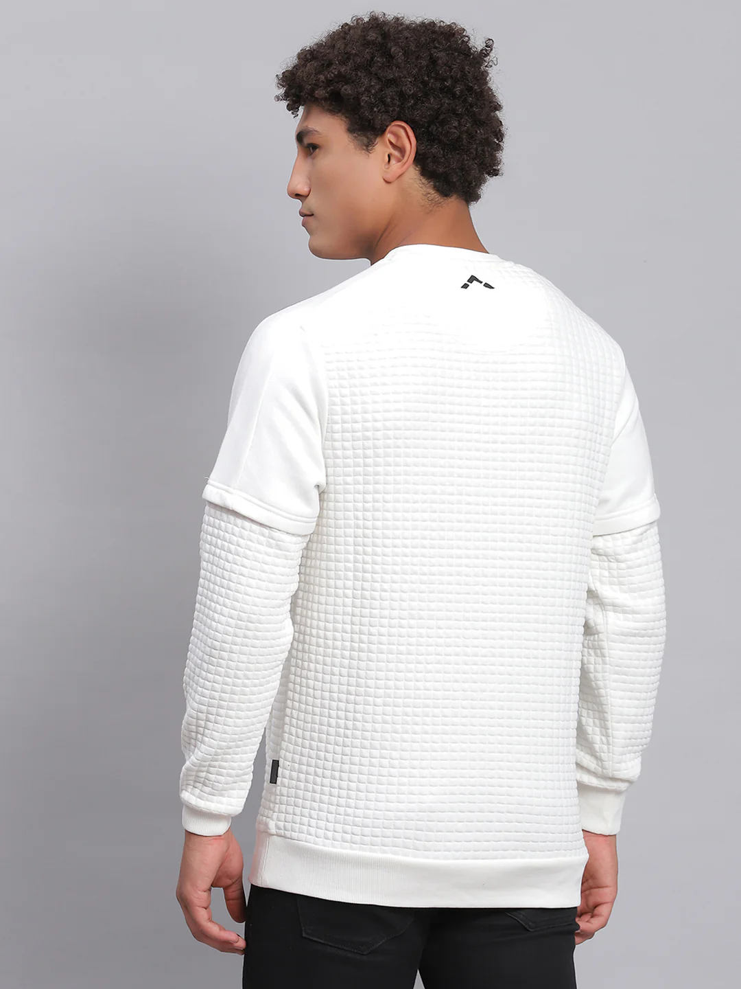 Rock.it Men White Self Design Round Neck Full Sleeve Sweatshirt - Image 5