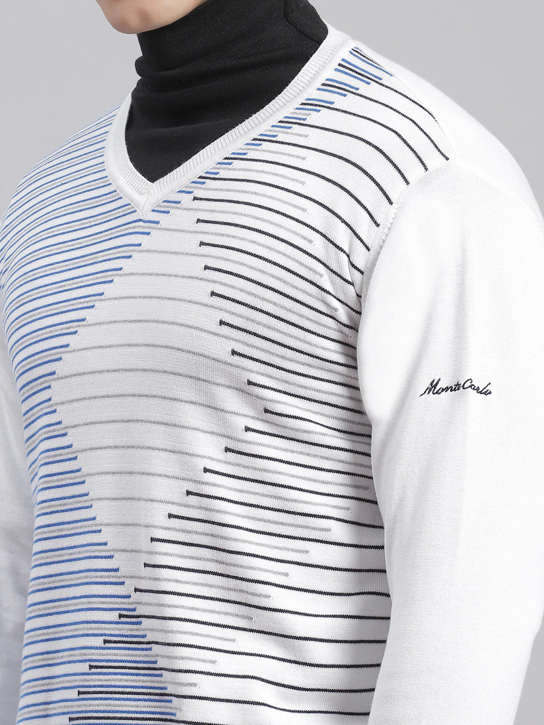 Men White Self Design V Neck Full Sleeve Sweaters/Pullovers - Image 6