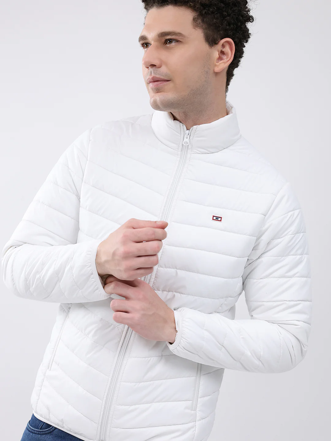 Men White Solid Collar Full Sleeve Jacket - Image 7