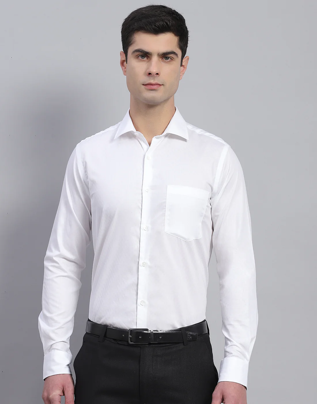 Men White Solid Collar Full Sleeve Shirt - Image 3