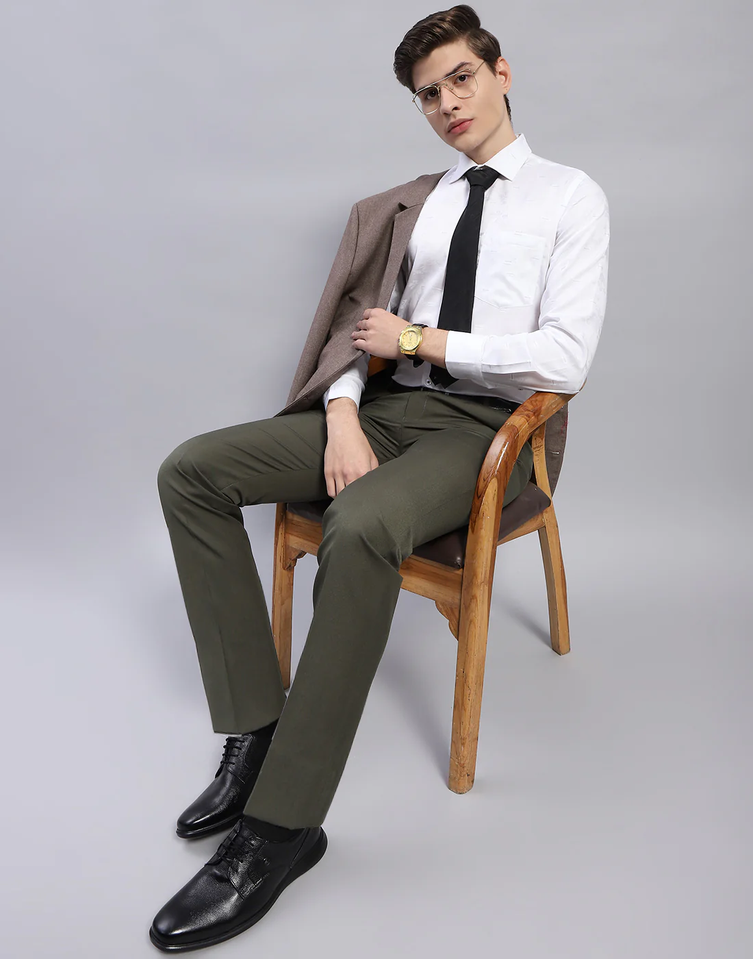 Men White Solid Collar Full Sleeve Shirt - Image 3