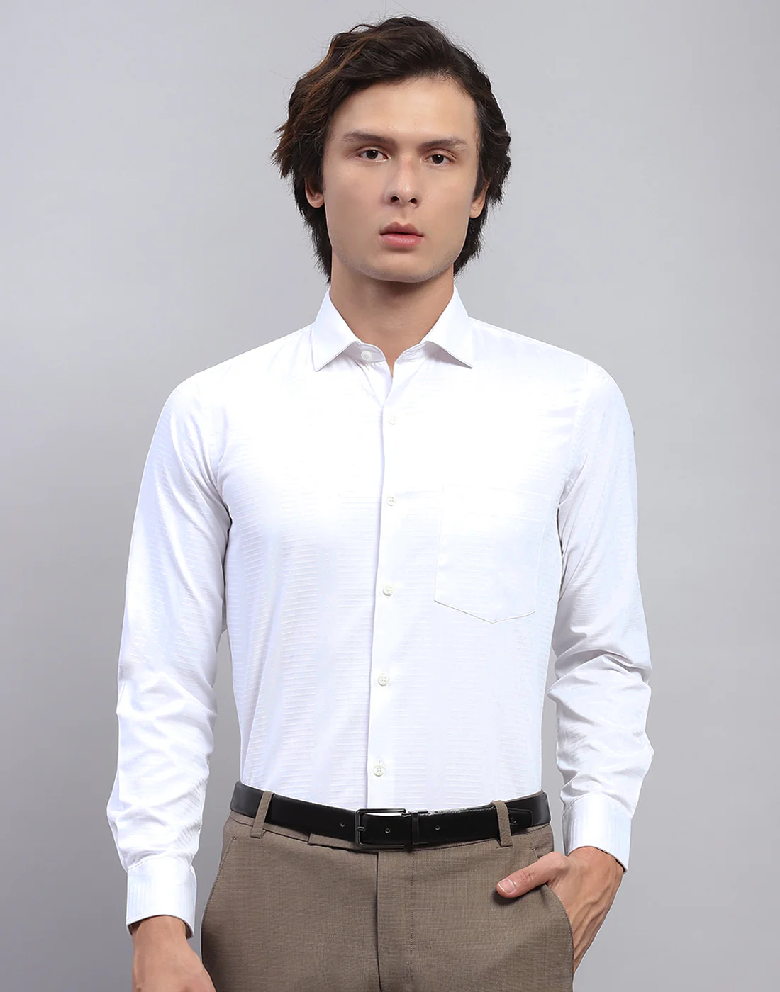 Men White Solid Collar Full Sleeve Shirt - Image 2