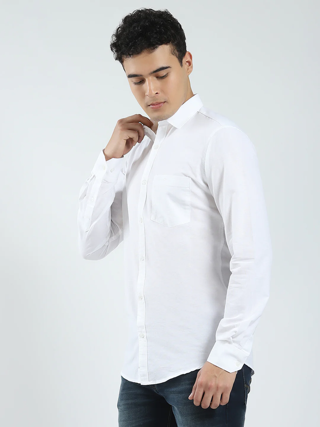Rock.it Men White Solid Collar Full Sleeve Shirt - Image 3