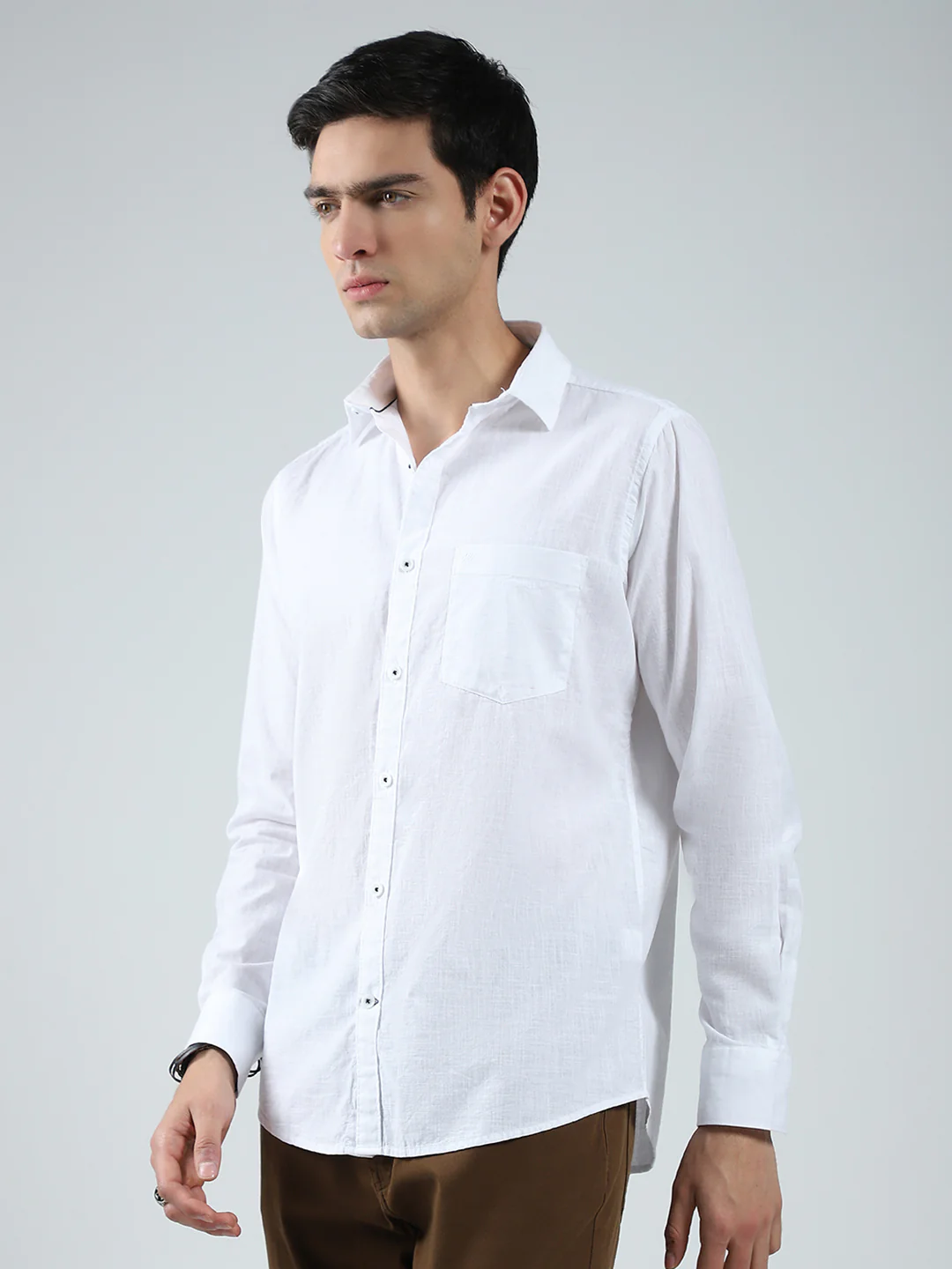Men White Solid Collar Full Sleeve Shirt - Image 3