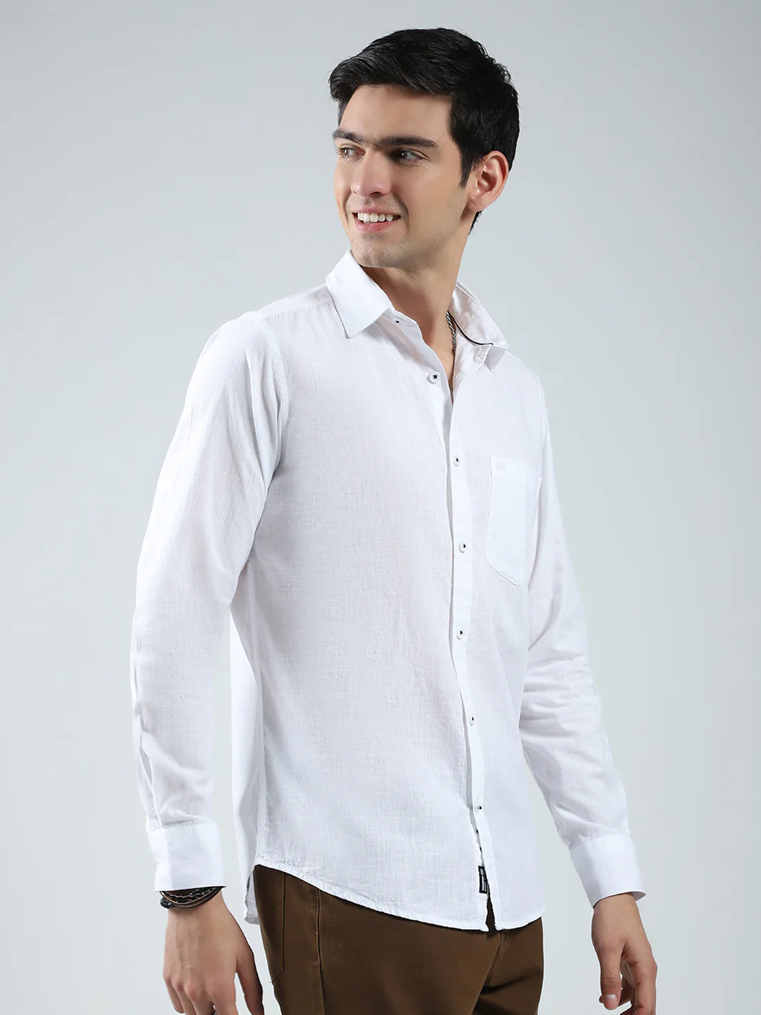 Men White Solid Collar Full Sleeve Shirt - Image 4