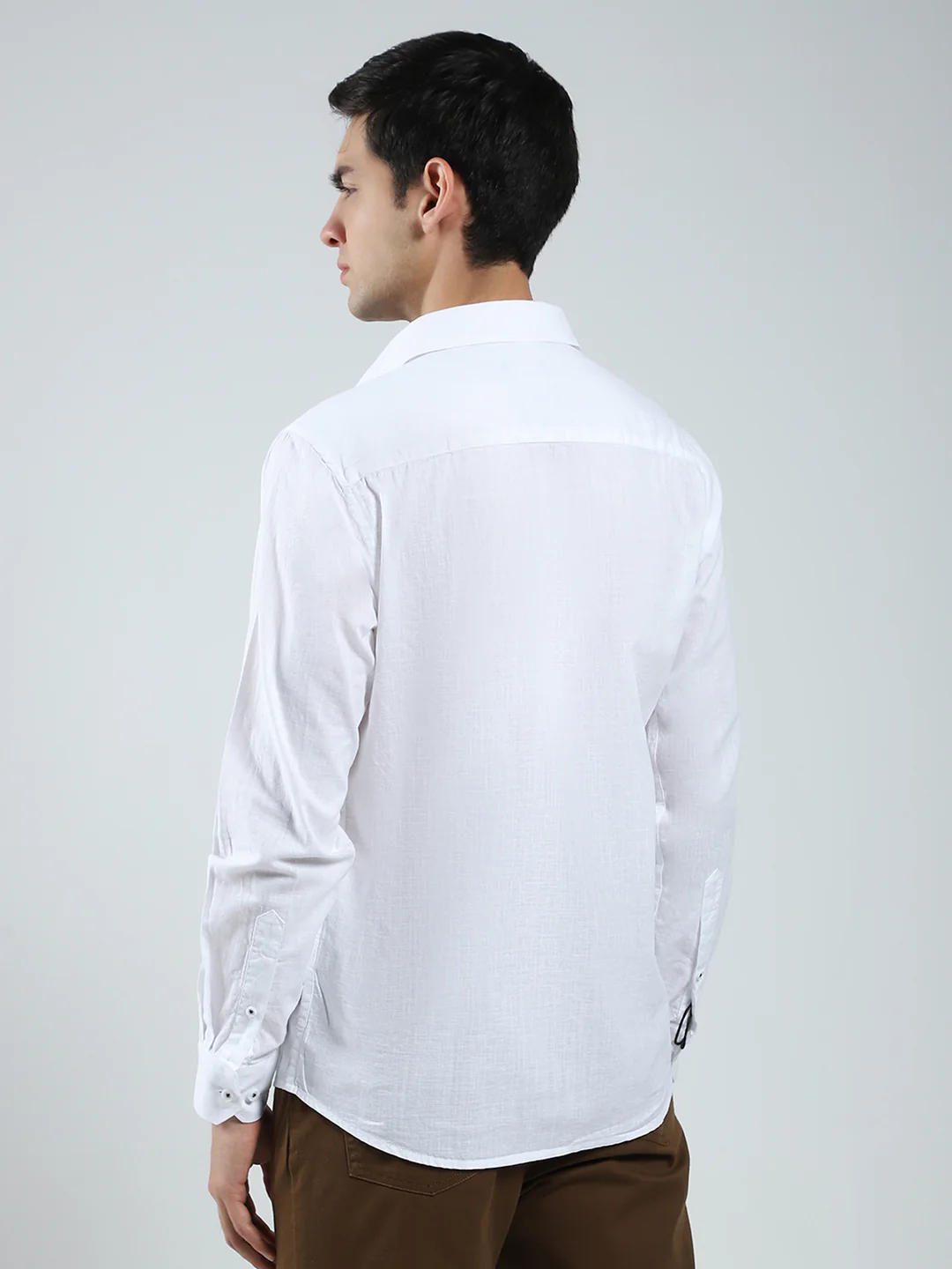 Men White Solid Collar Full Sleeve Shirt - Image 5
