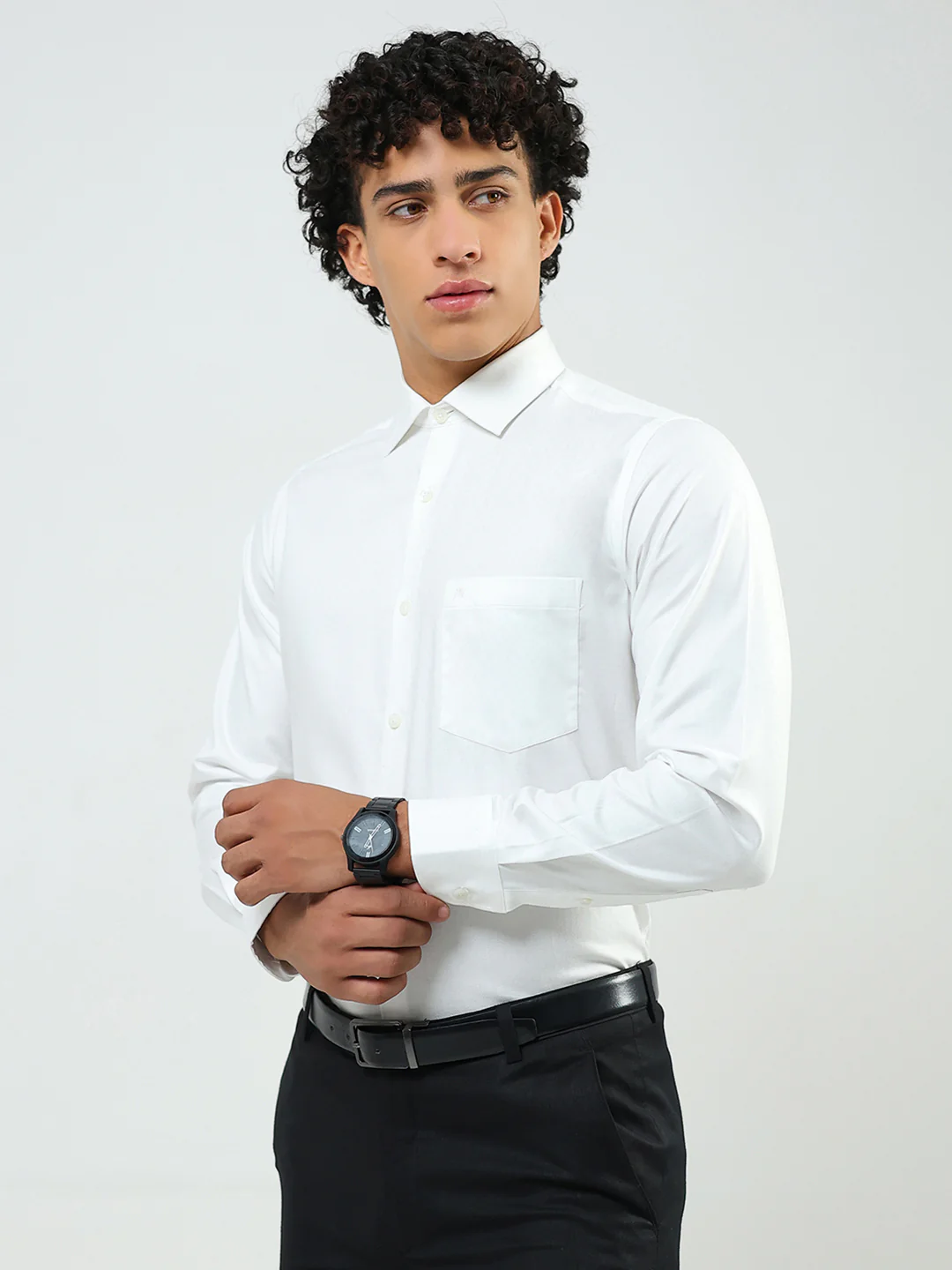 Men White Solid Collar Full Sleeve Shirt - Image 3