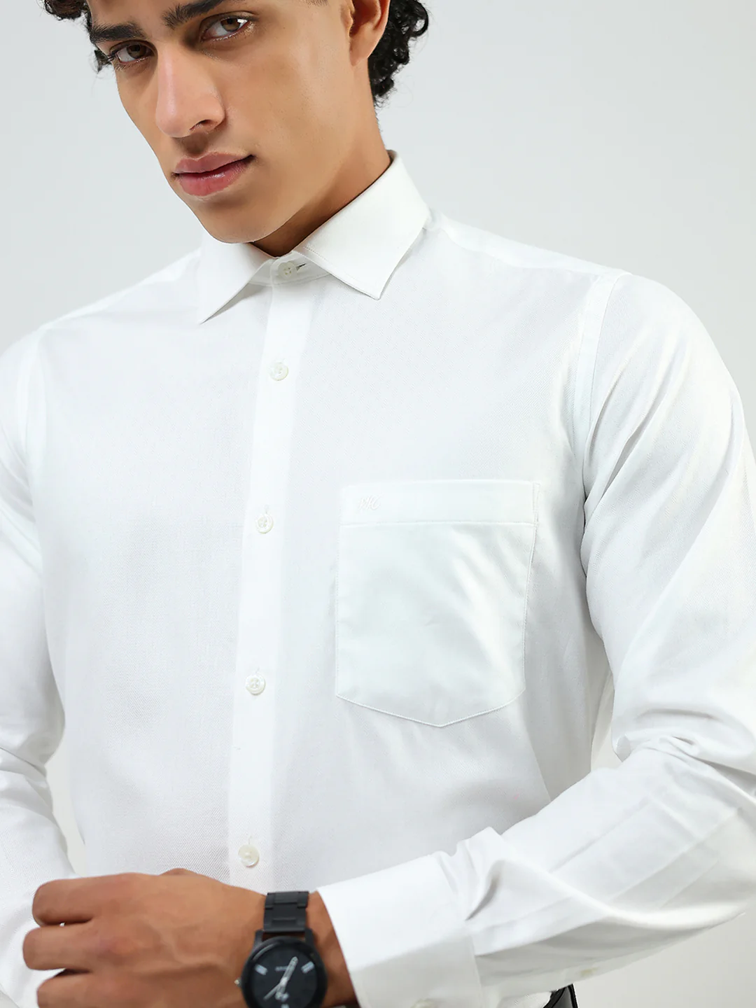 Men White Solid Collar Full Sleeve Shirt - Image 6