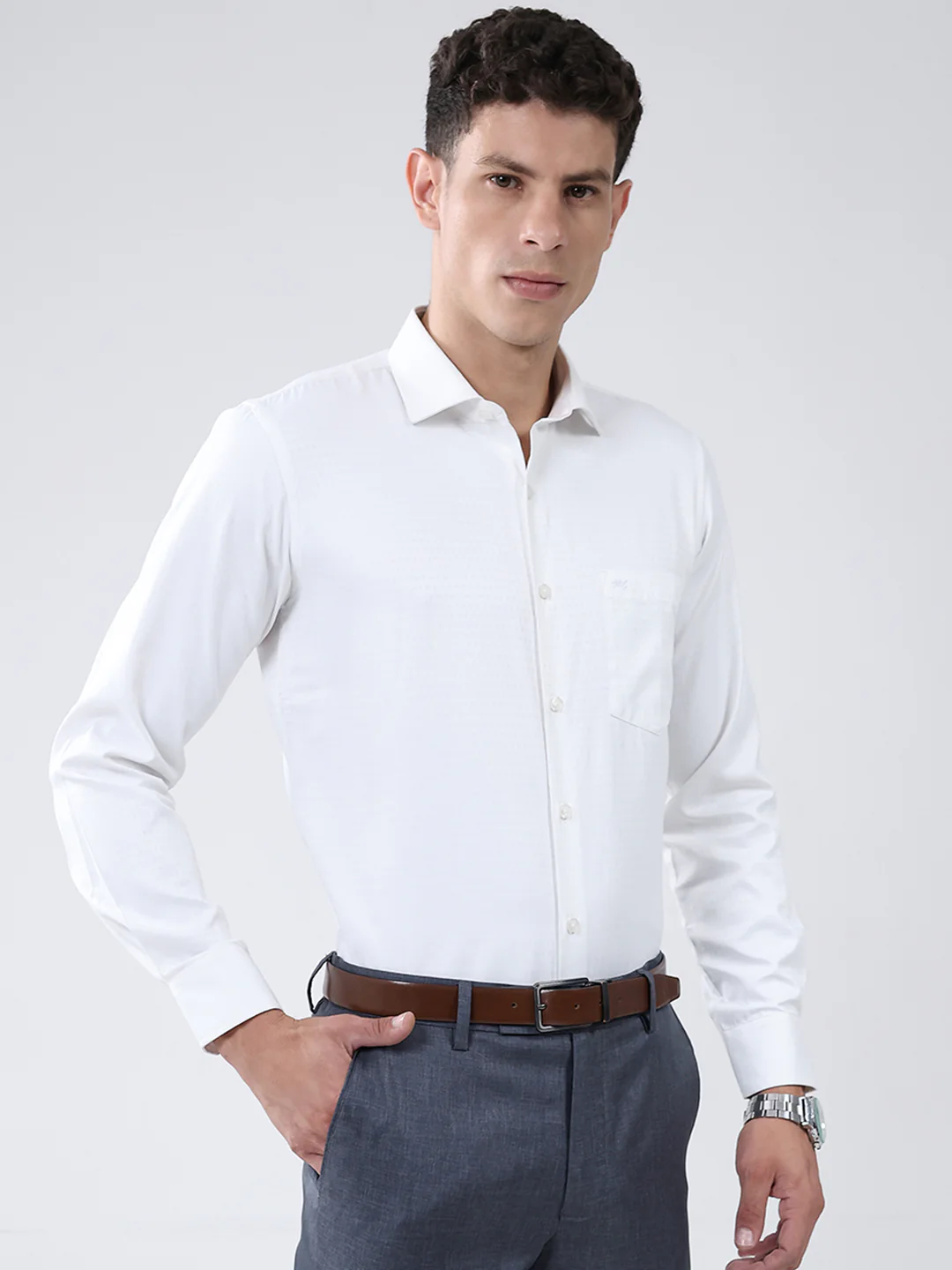 Men White Solid Collar Full Sleeve Shirt - Image 4