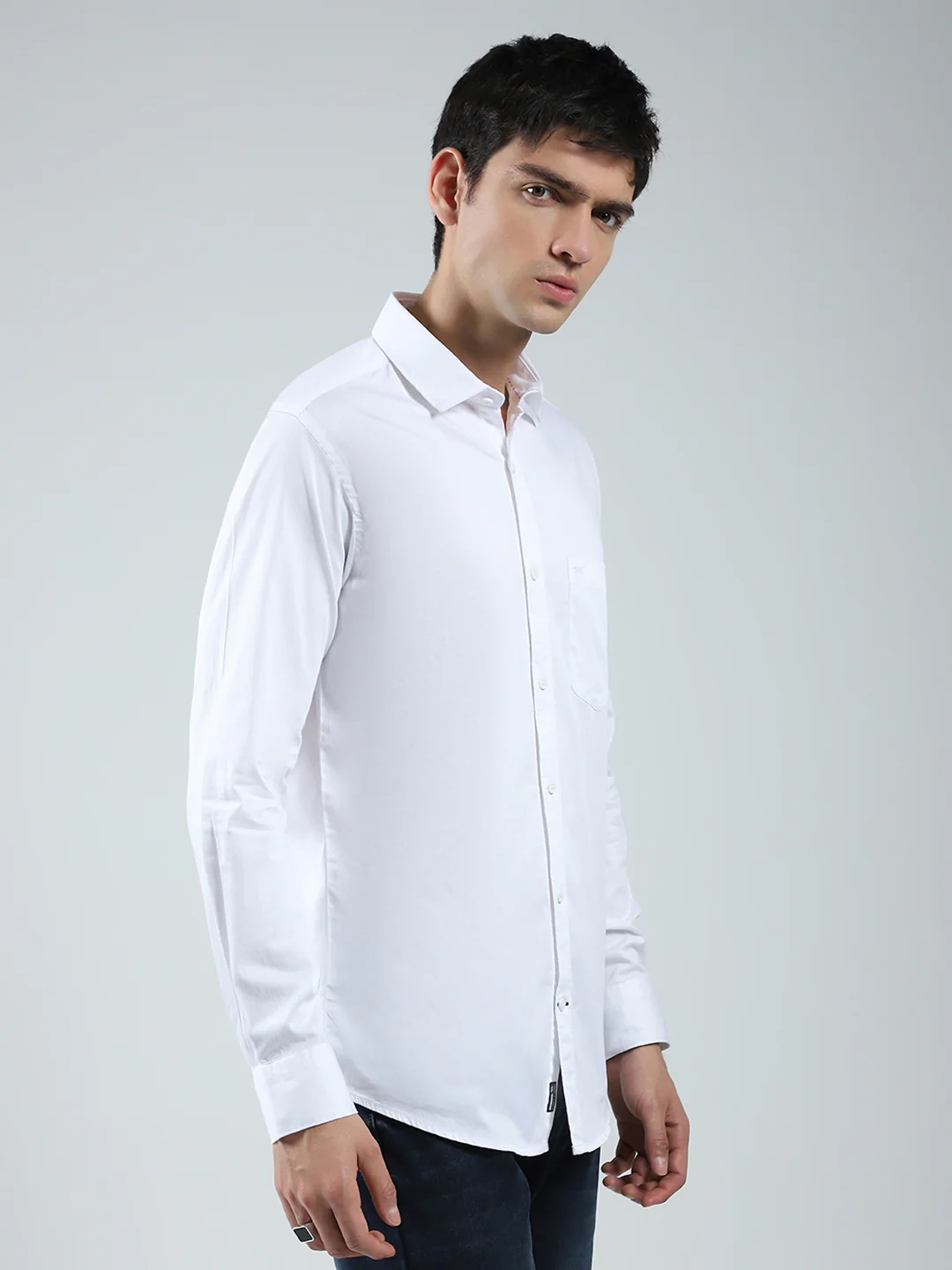 Men White Solid Collar Full Sleeve Shirt - Image 4