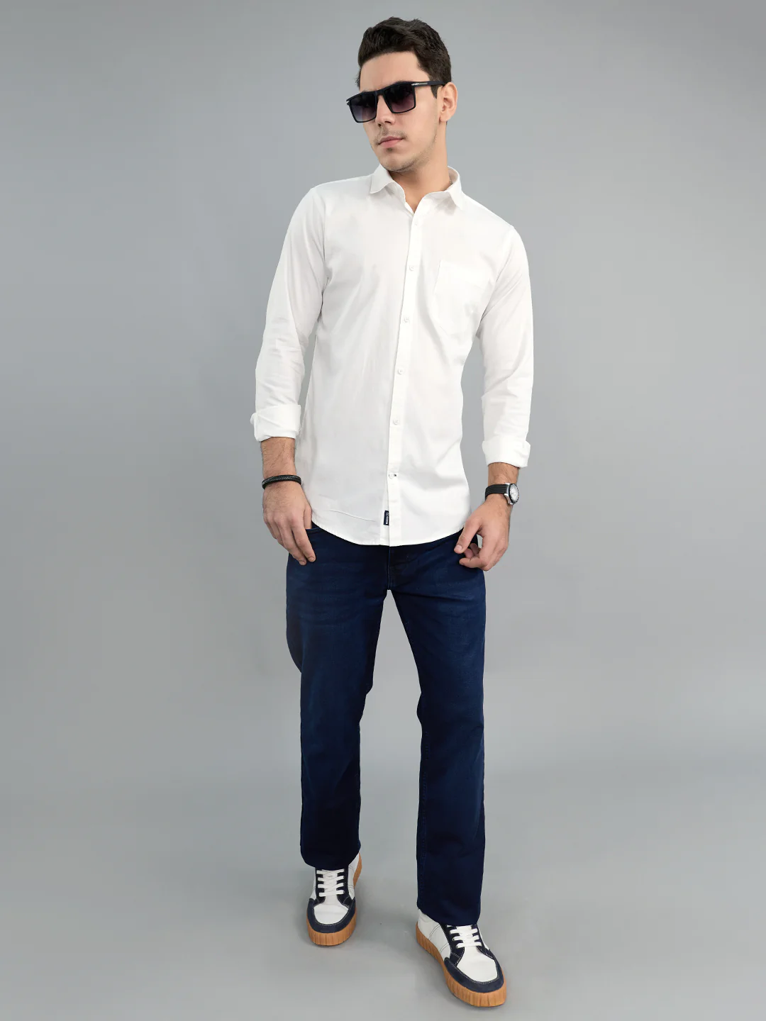 Men White Solid Collar Full Sleeve Shirt - Image 6