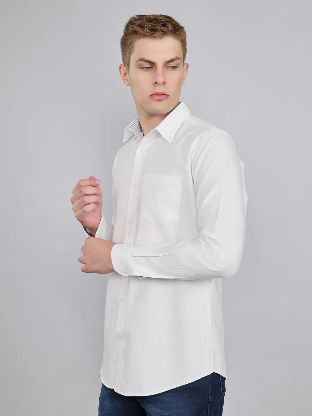 Men White Solid Collar Full Sleeve Shirt - Image 2