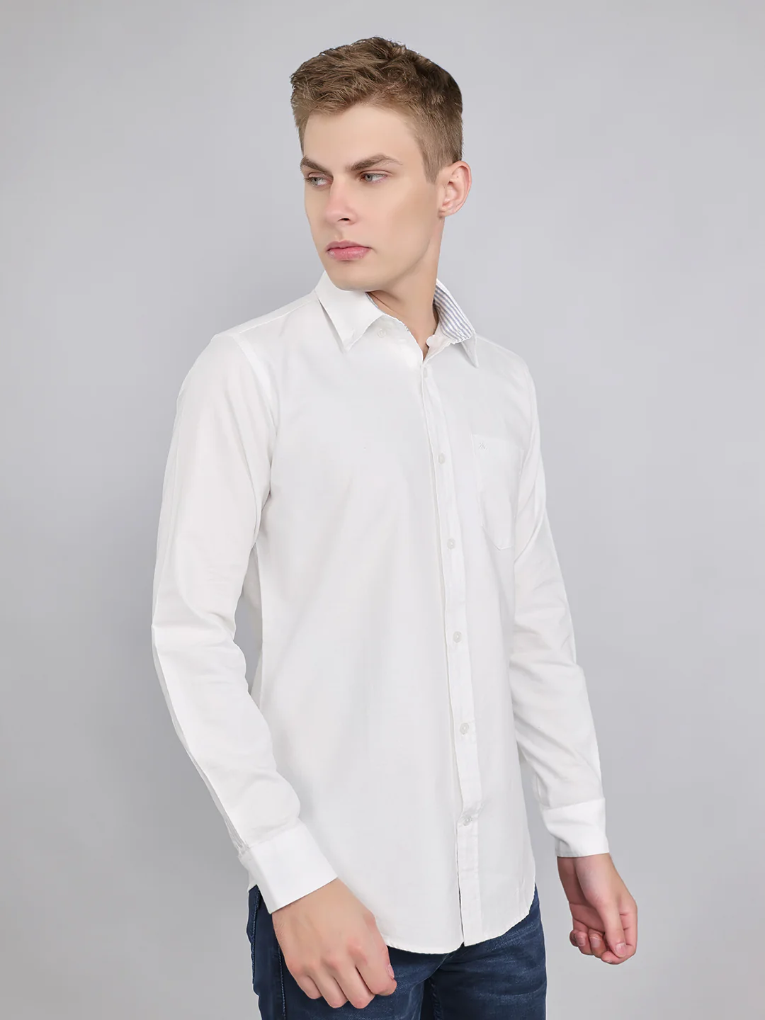 Men White Solid Collar Full Sleeve Shirt - Image 3