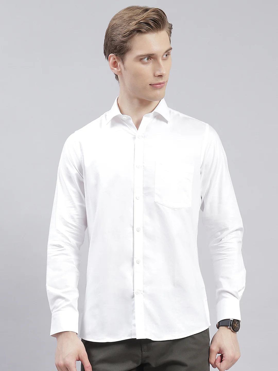 Men White Solid Collar Full Sleeve Shirts - Image 2