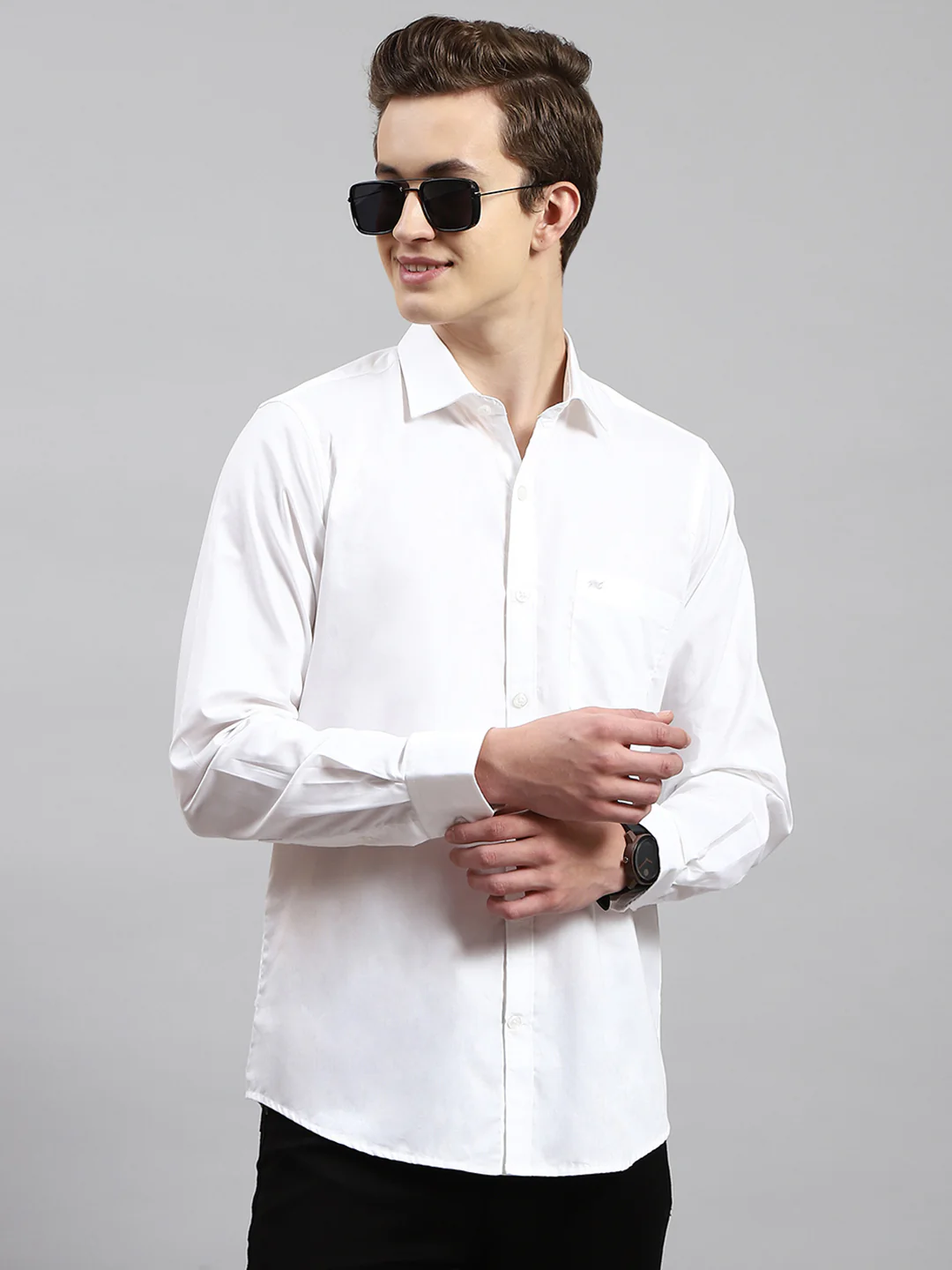 Men White Solid Collar Full Sleeve Shirts - Image 2