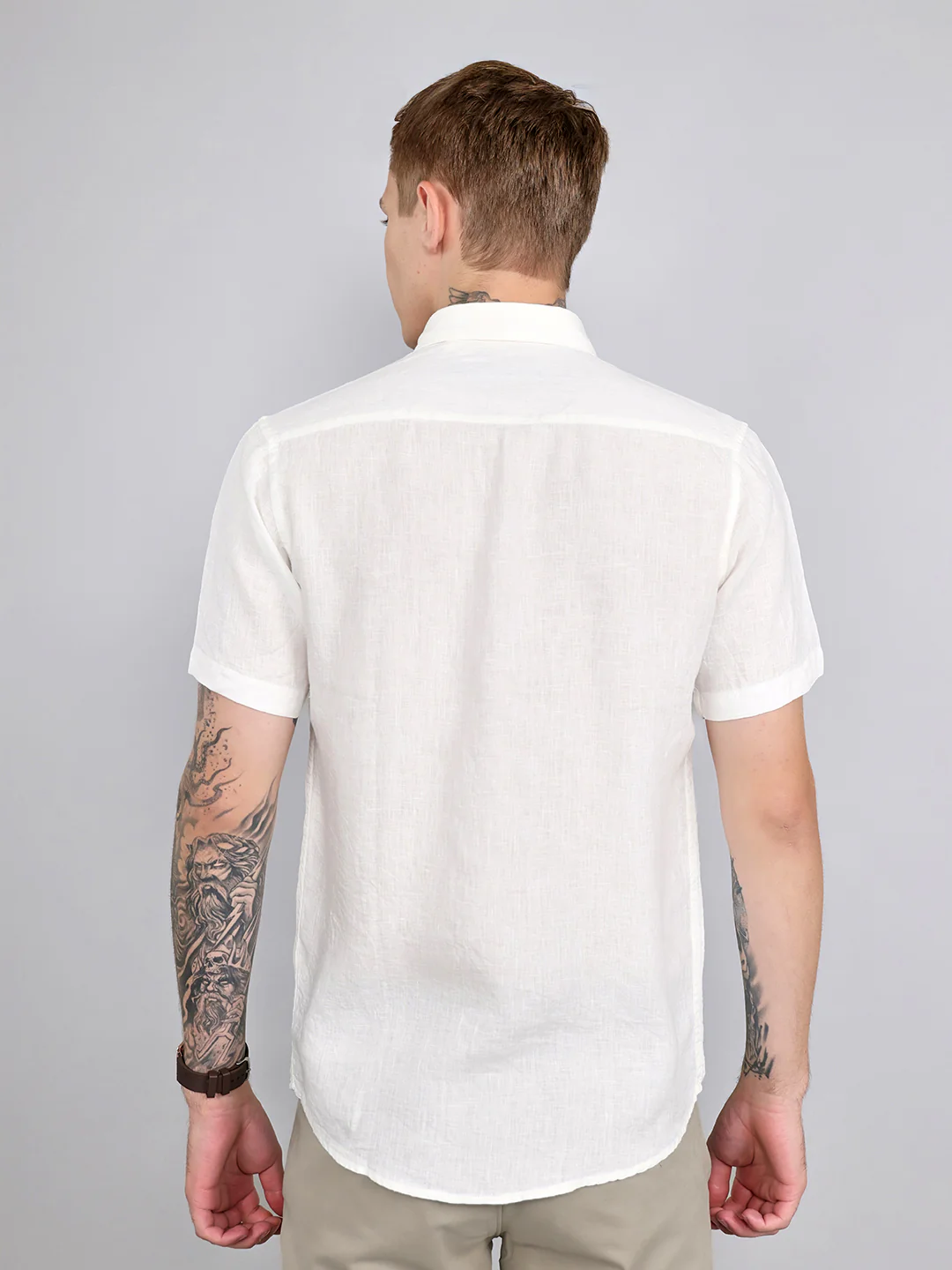 Men White Solid Collar Half Sleeve Shirt - Image 4