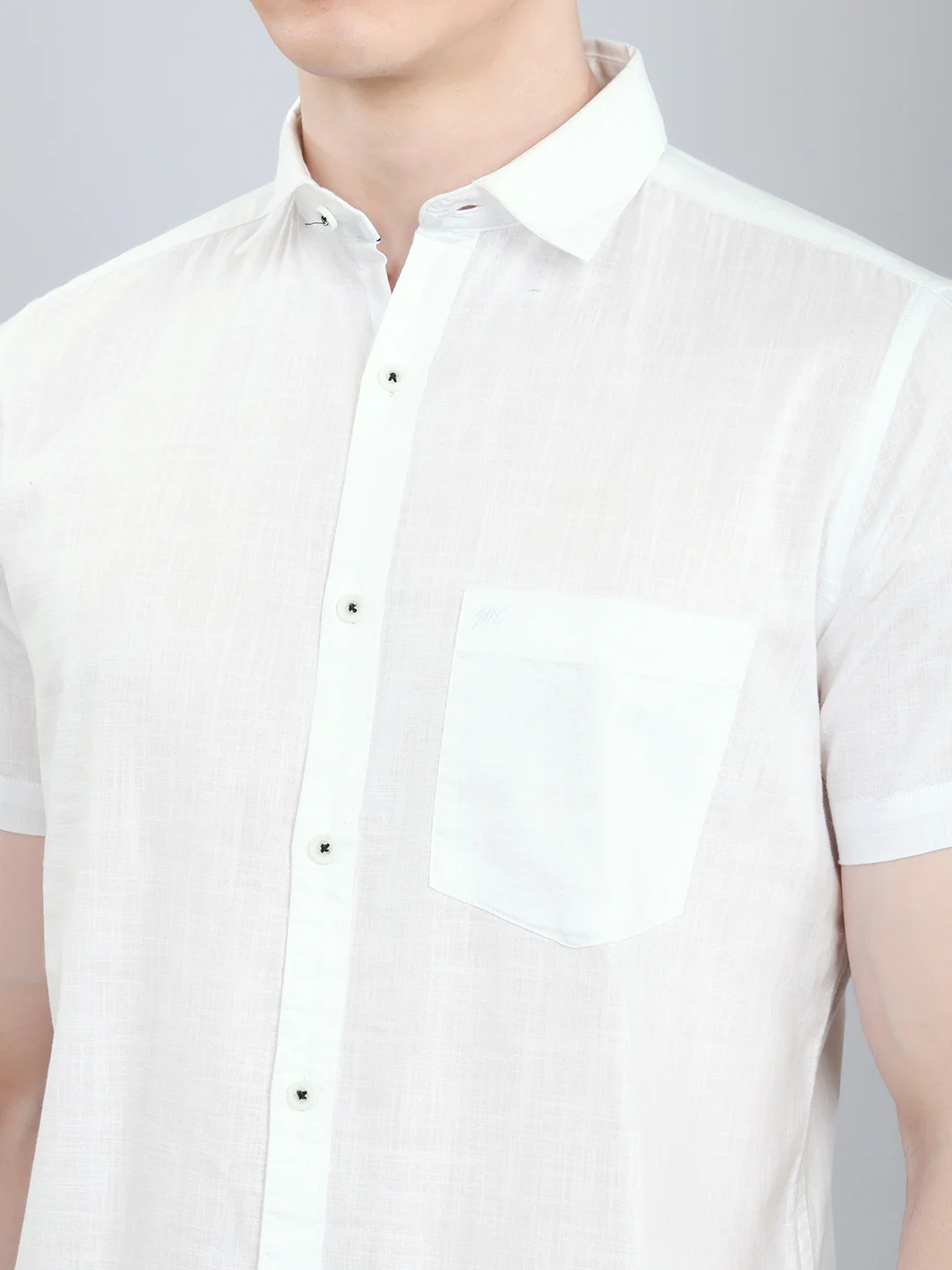 Men White Solid Collar Half Sleeve Shirt - Image 4