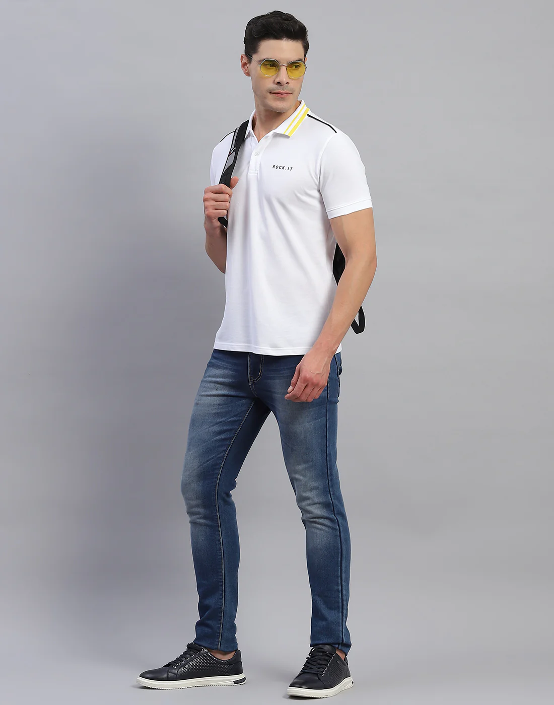Rock.it Men White Solid Collar Half Sleeve T-Shirt - Image 2