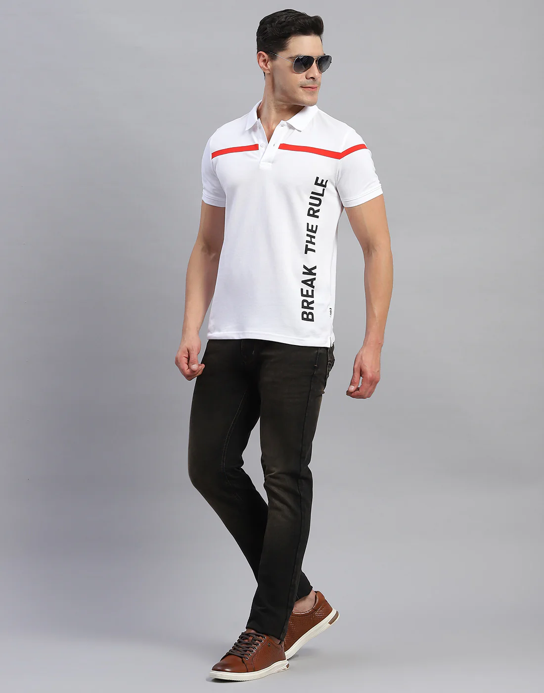 Rock.it Men White Solid Collar Half Sleeve T-Shirt - Image 2