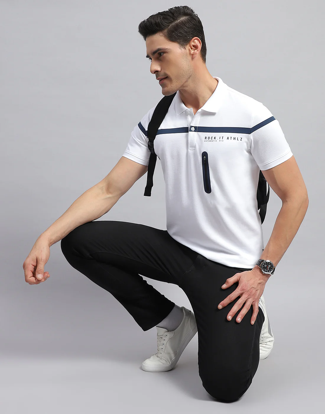 Rock.it Men White Solid Collar Half Sleeve T-Shirt - Image 2