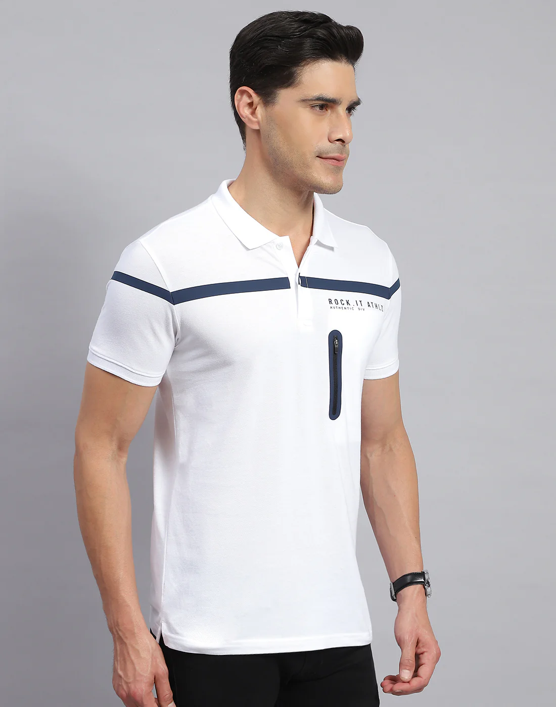 Rock.it Men White Solid Collar Half Sleeve T-Shirt - Image 4