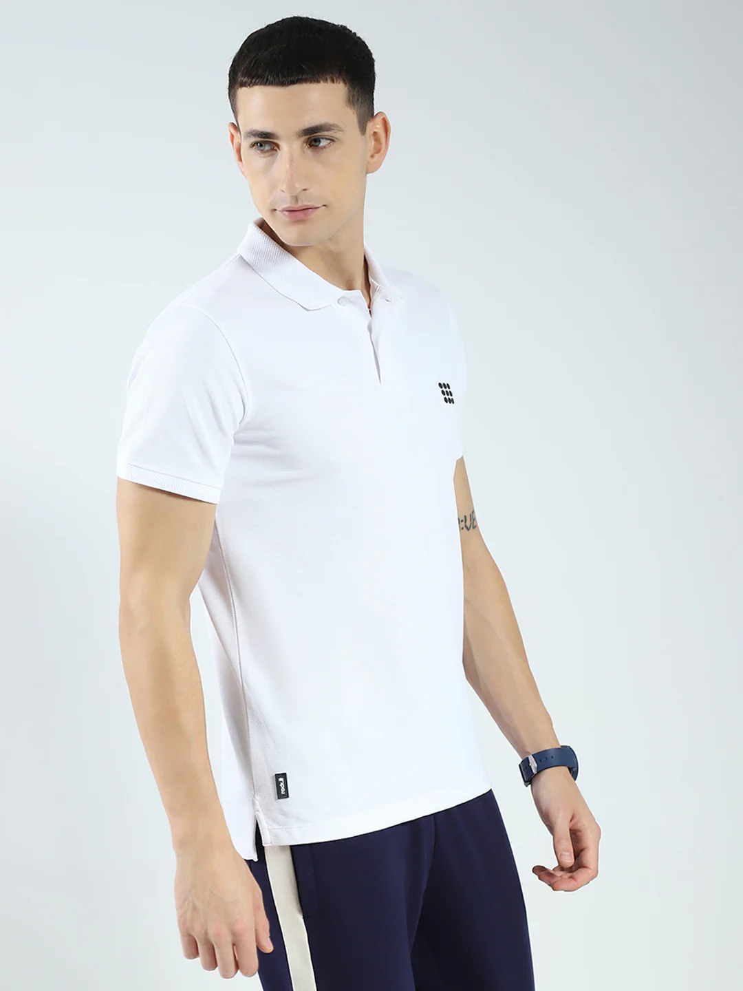 Rock.it Men White Solid Collar Half Sleeve T-Shirt - Image 4
