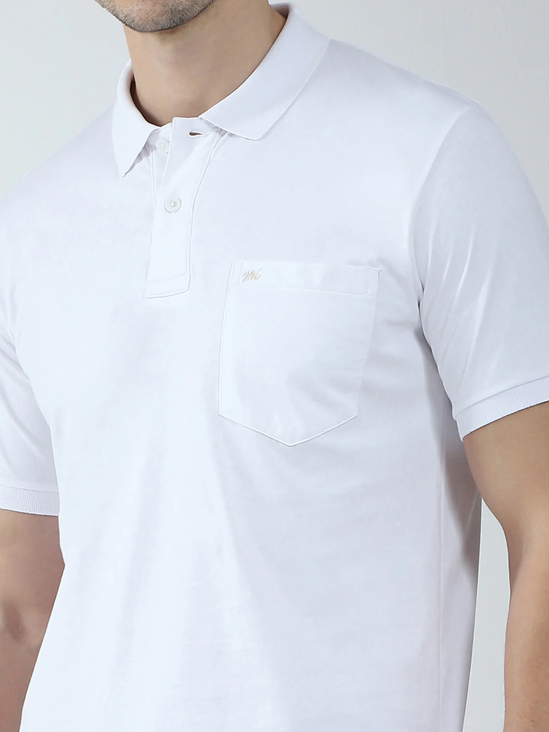 Men White Solid Collar Half Sleeve T-Shirt - Image 7